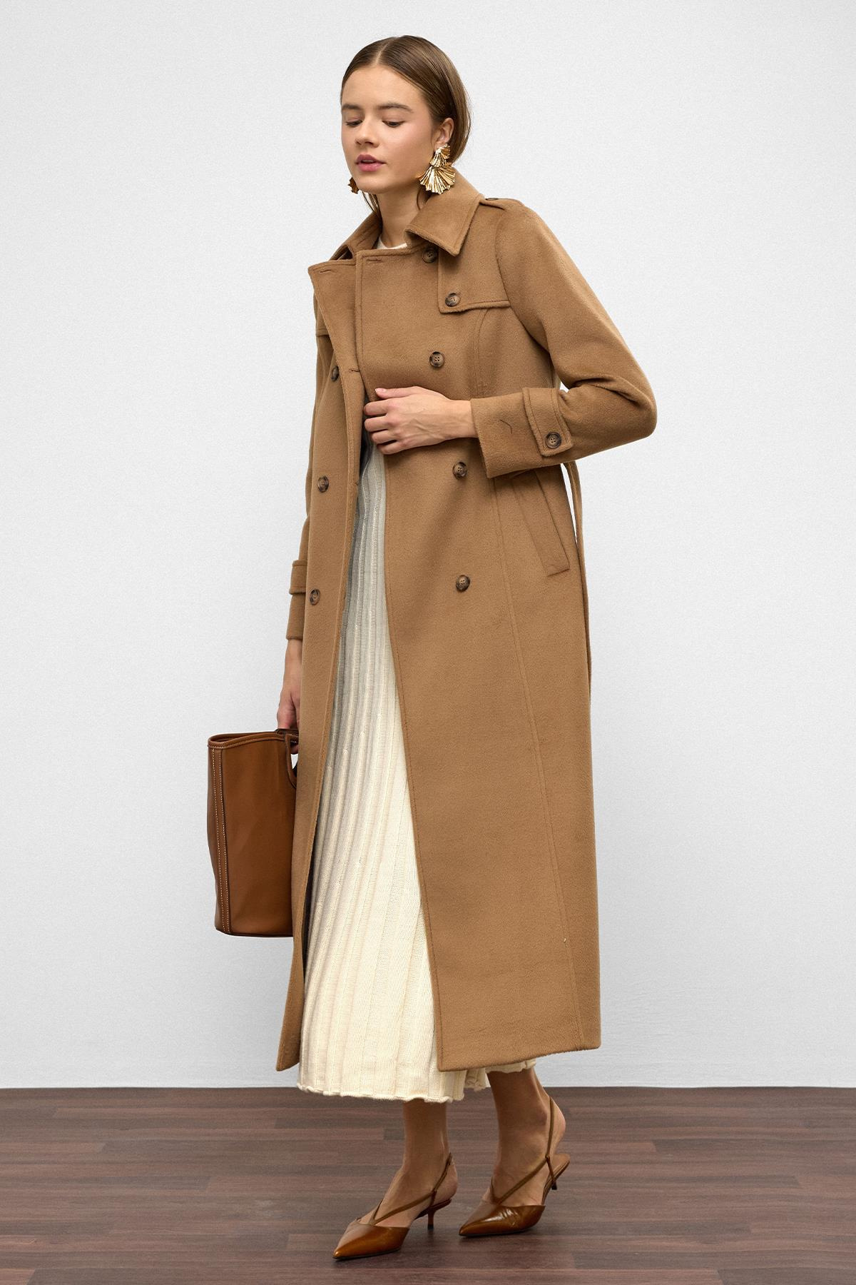 Double-Breasted Long Coat with Cape Detail K. KAMEL 3087