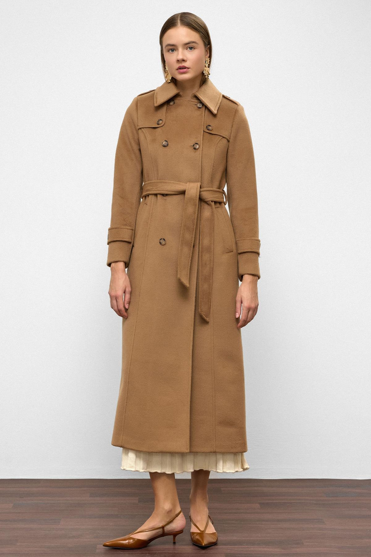 Double-Breasted Long Coat with Cape Detail K. KAMEL 3087