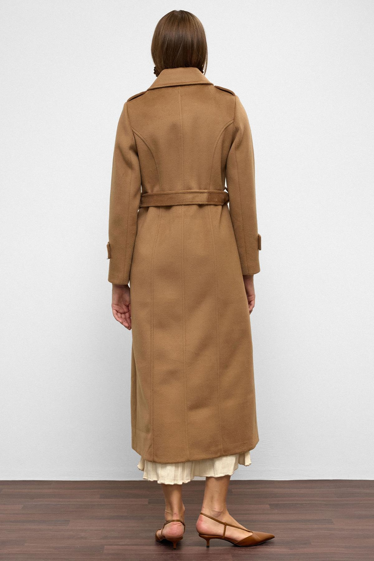 Double-Breasted Long Coat with Cape Detail K. KAMEL 3087
