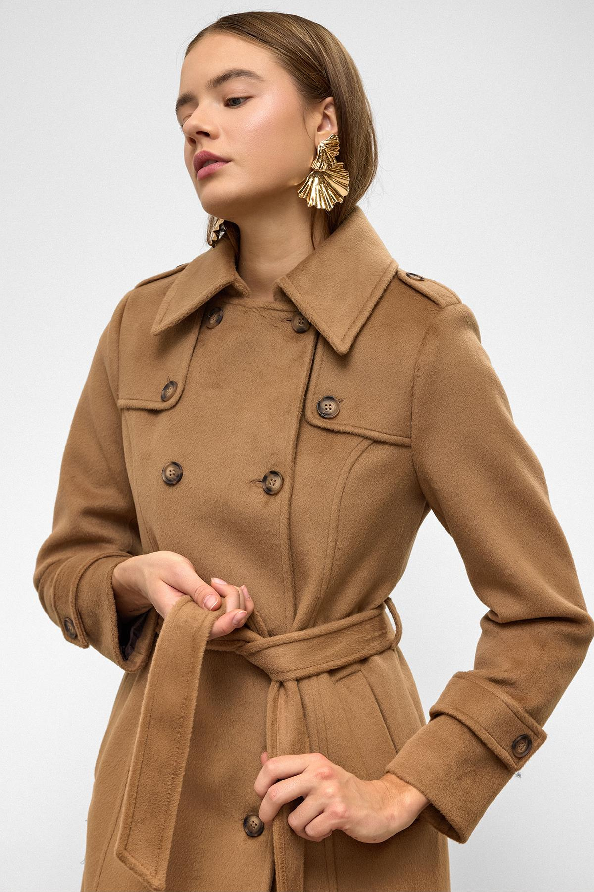 Double-Breasted Long Coat with Cape Detail K. KAMEL 3087