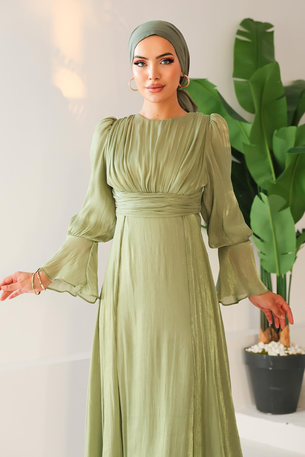 Pelerin Etekli Yoryo İpek Tesettür Abiye Elbise ÇAĞLA 1235