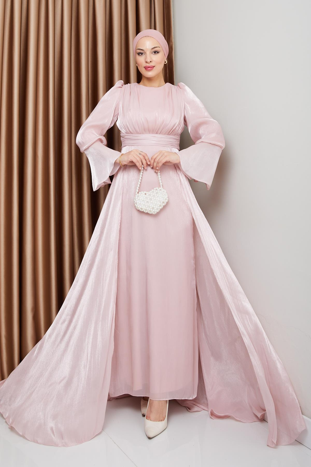 فستان سهرة حرير من يوريو مع تنورة كيب مسحوق 1235