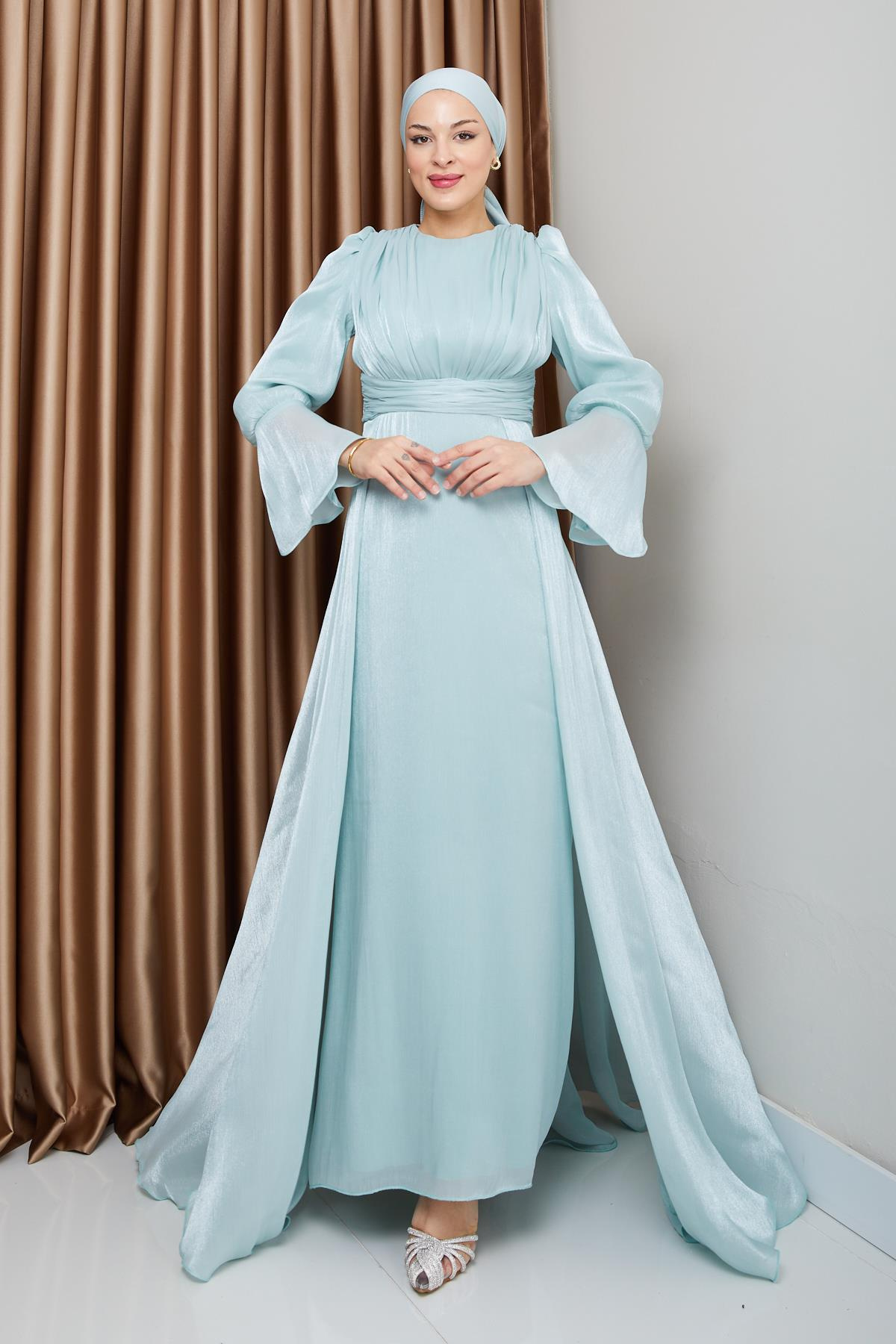 فستان سهرة حرير من يوريو مع تنورة كيب مثل 1235