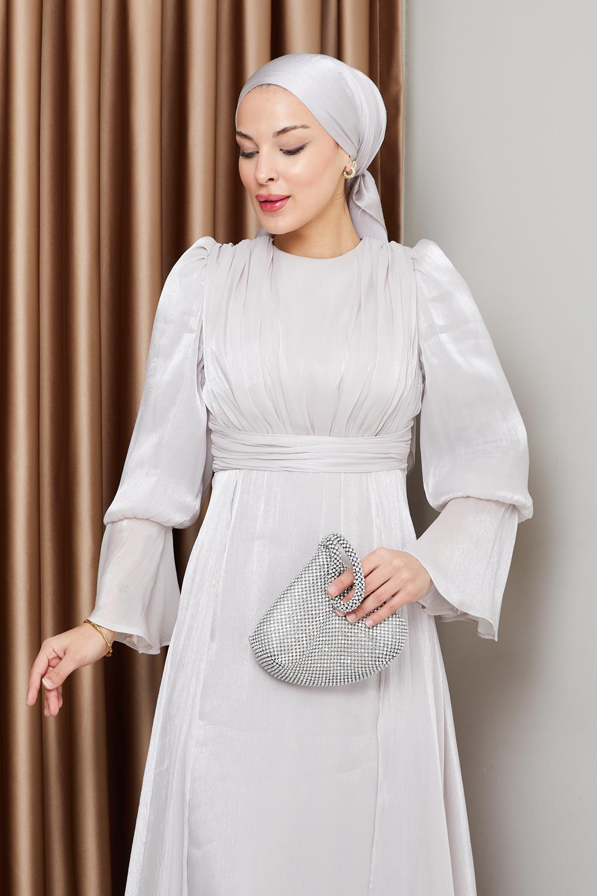 Pelerin Etekli Yoryo İpek Tesettür Abiye Elbise TAŞ 1235