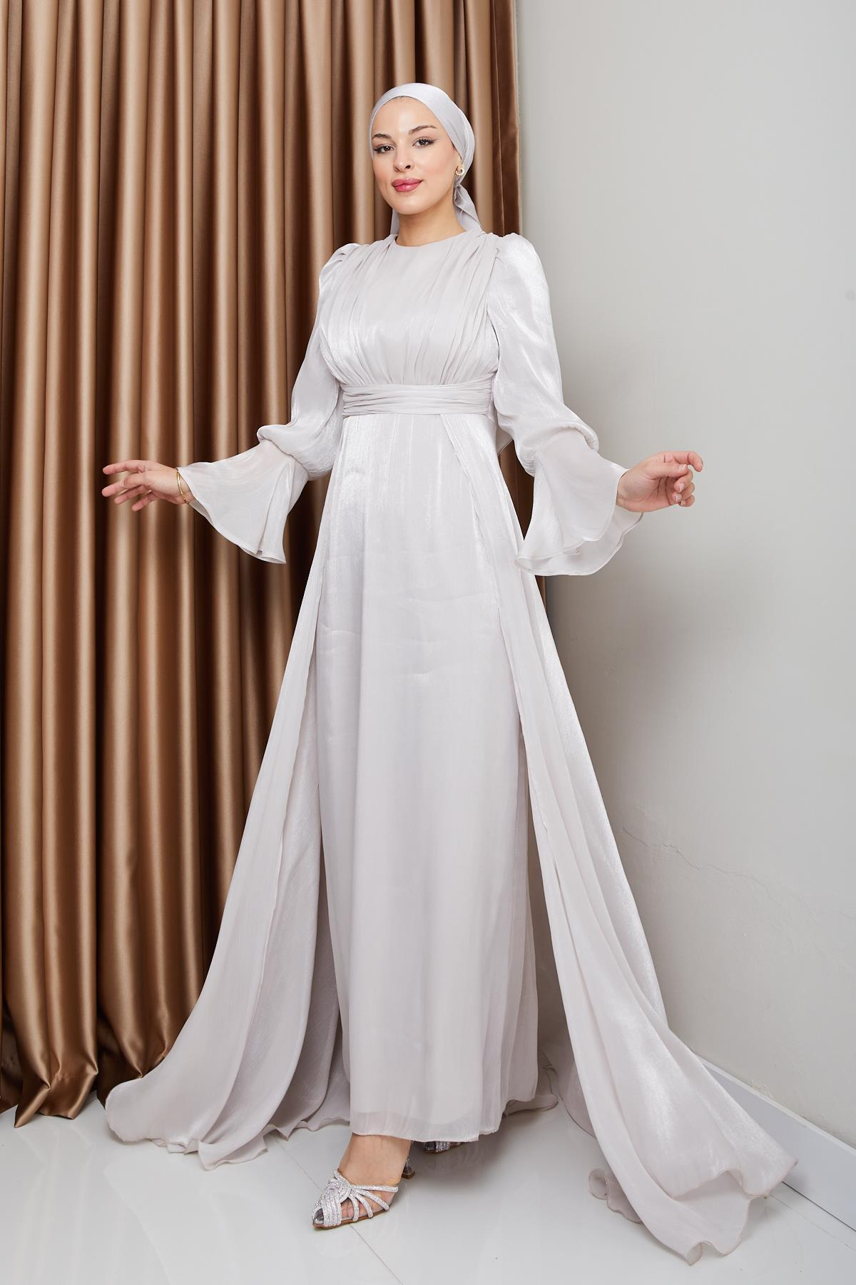 Pelerin Etekli Yoryo İpek Tesettür Abiye Elbise TAŞ 1235