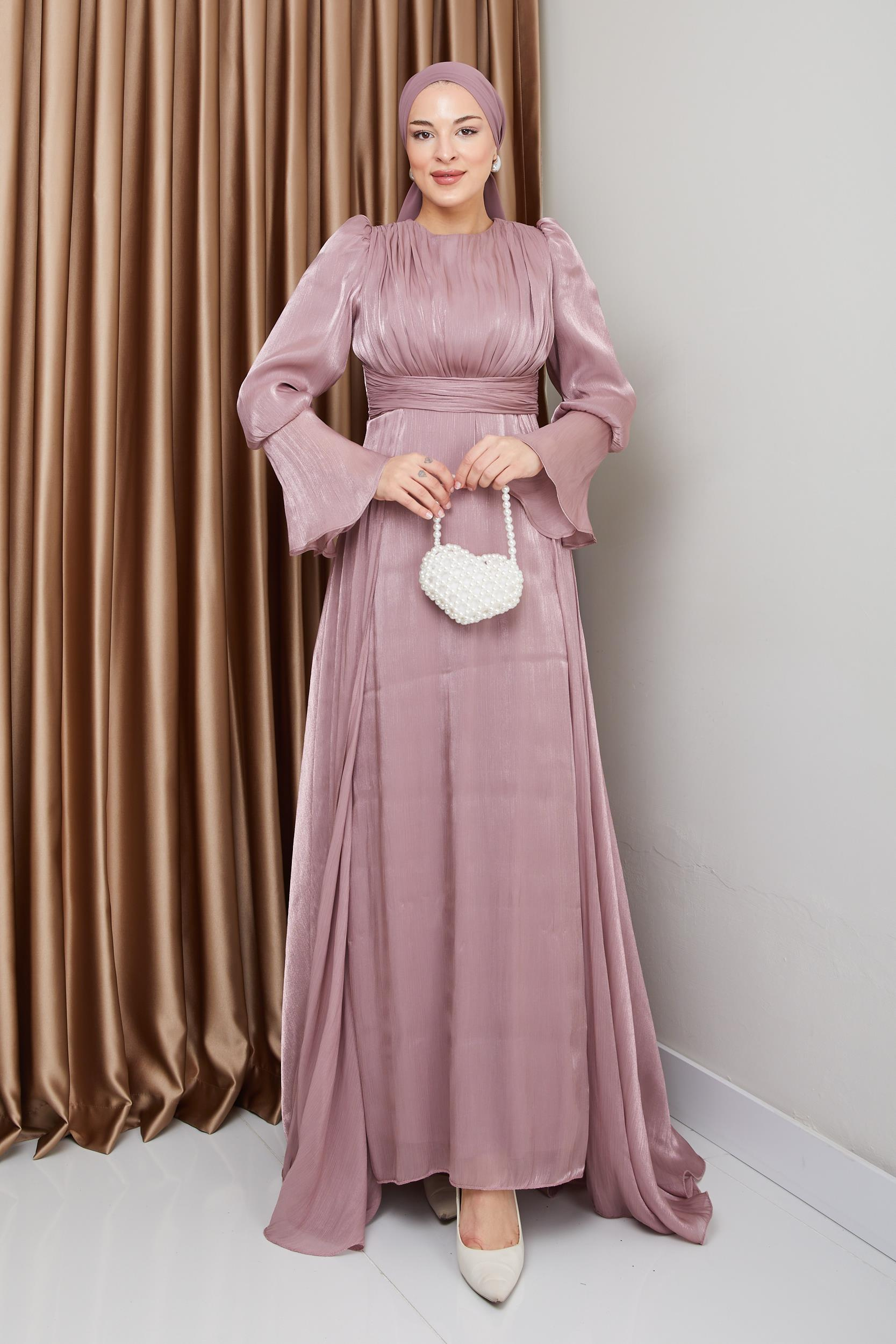 Pelerin Etekli Yoryo İpek Tesettür Abiye Elbise GÜL 1235