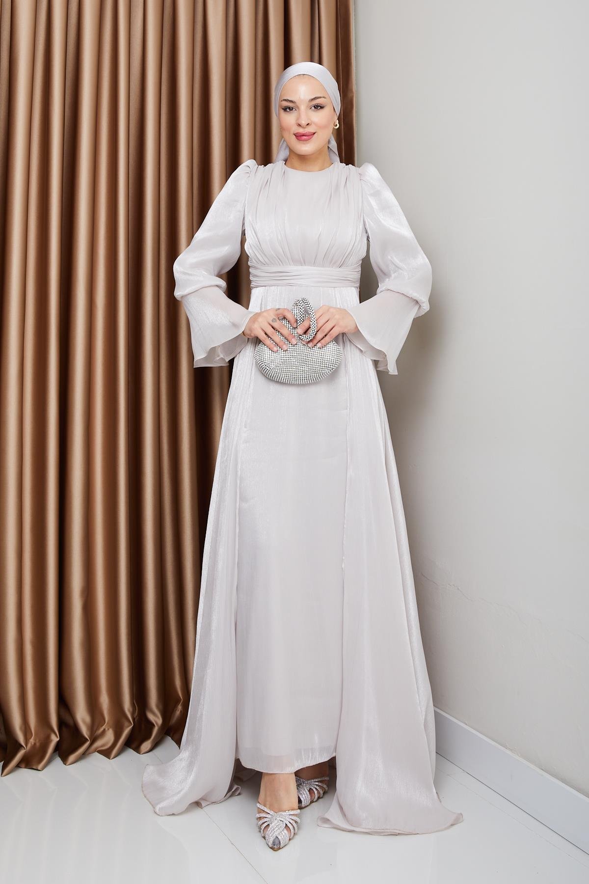 Pelerin Etekli Yoryo İpek Tesettür Abiye Elbise TAŞ 1235