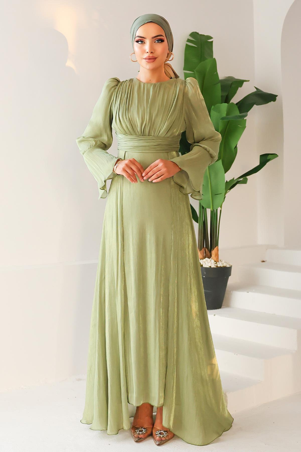 Pelerin Etekli Yoryo İpek Tesettür Abiye Elbise ÇAĞLA 1235