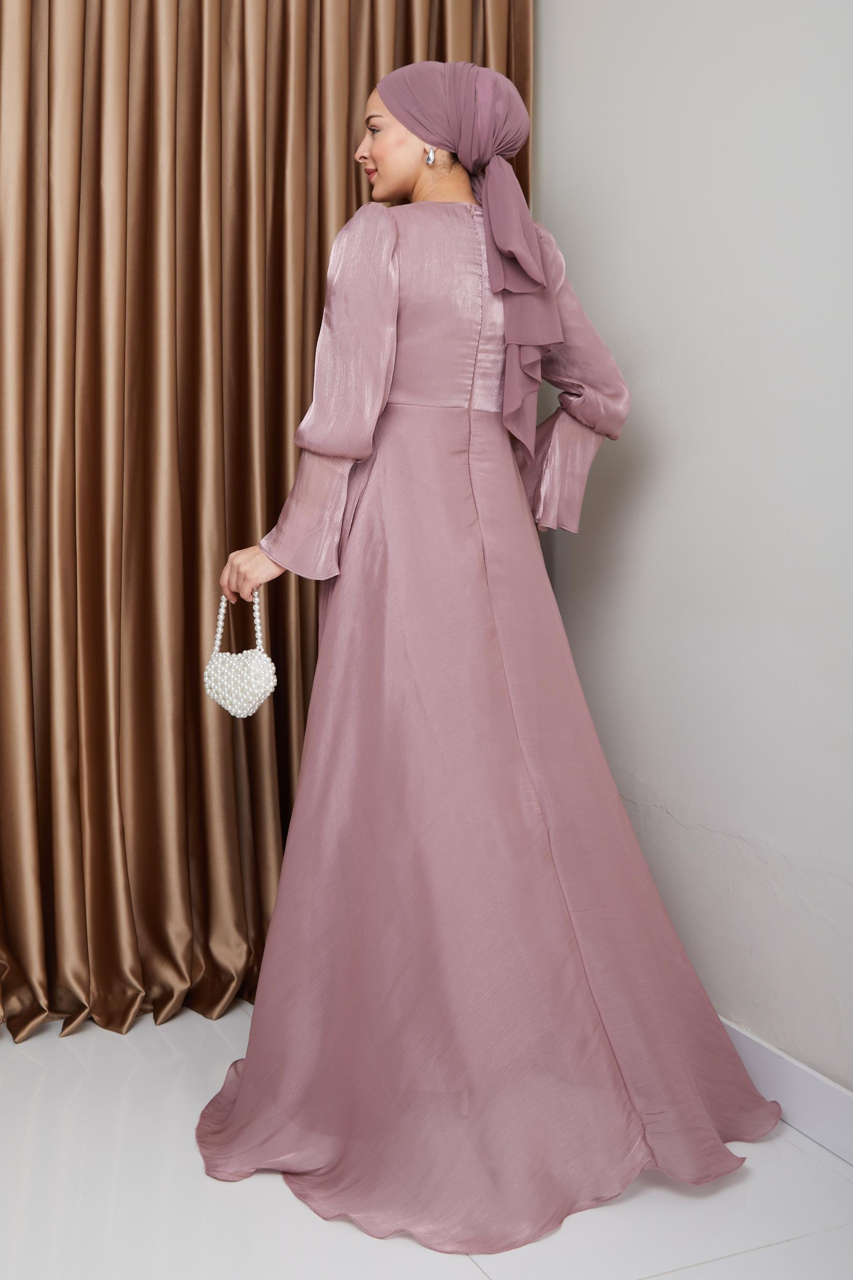 Pelerin Etekli Yoryo İpek Tesettür Abiye Elbise GÜL 1235