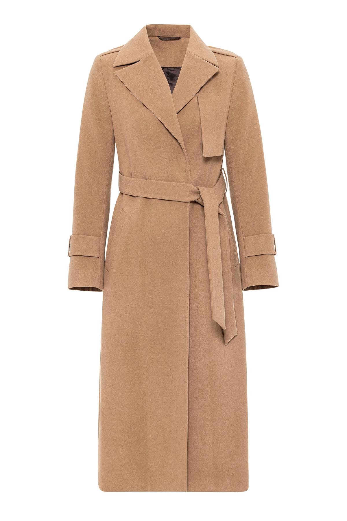 Mid-Length Coat with Cape and Epaulette Detail and Snap Closure CAMEL 3771