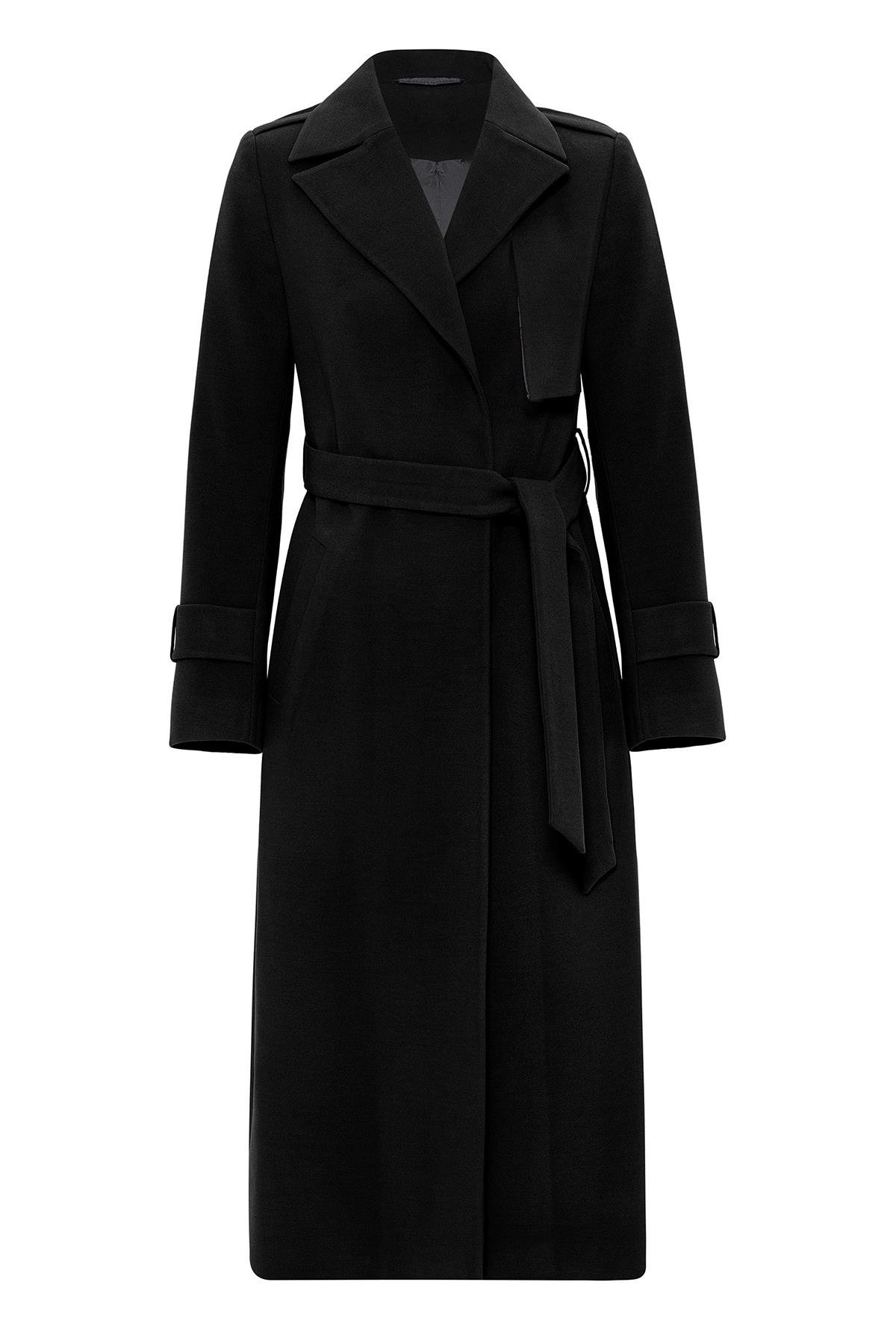 Mid-Length Coat with Cape and Epaulette Detail and Snap Closure BLACK 3771