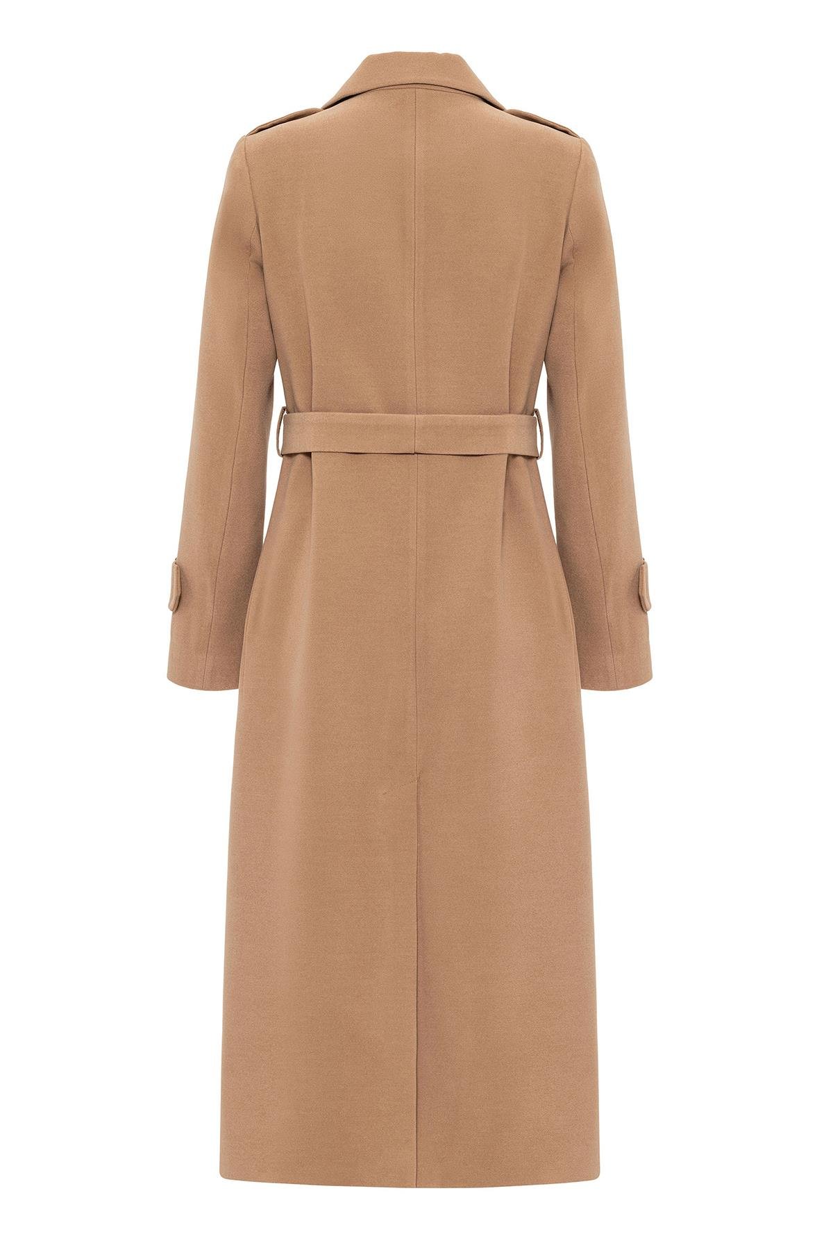 Mid-Length Coat with Cape and Epaulette Detail and Snap Closure CAMEL 3771