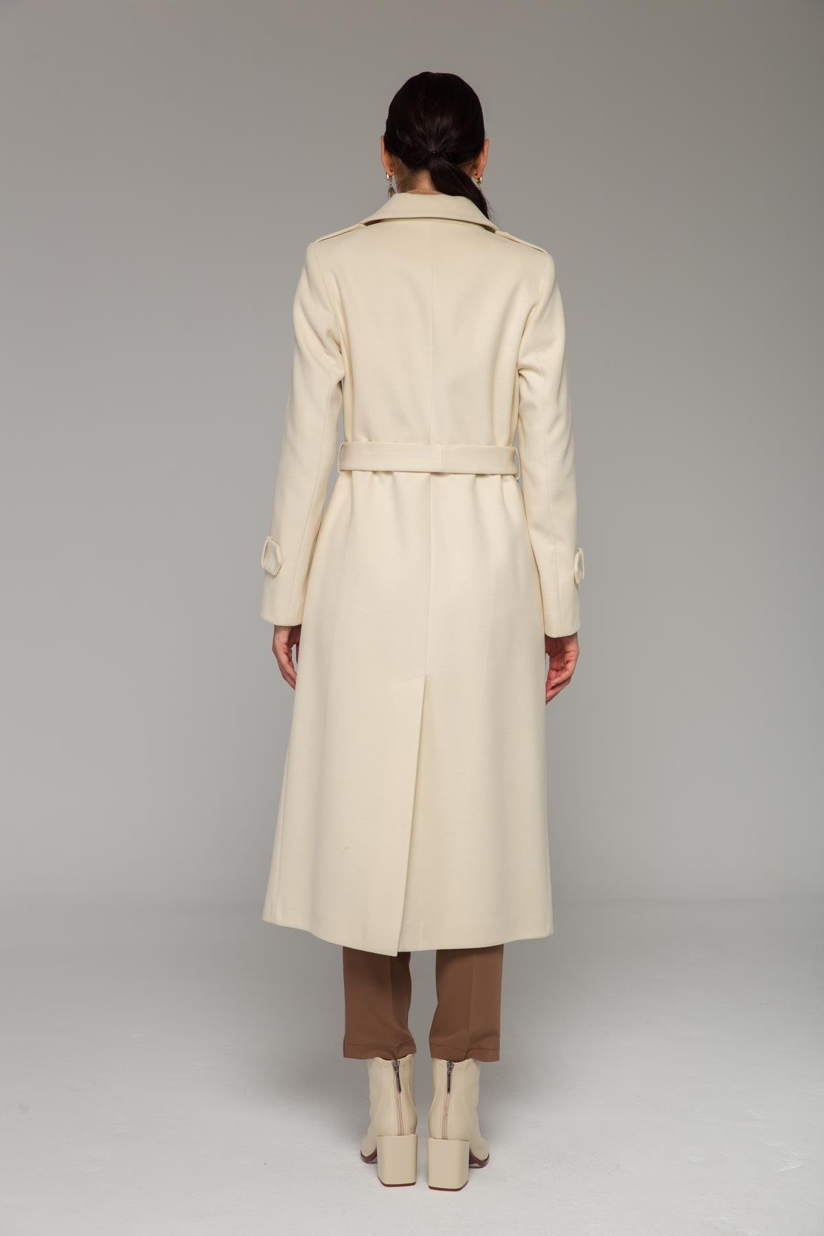 Mid-Length Coat with Cape and Epaulette Detail and Snap Closure IVORY 3771