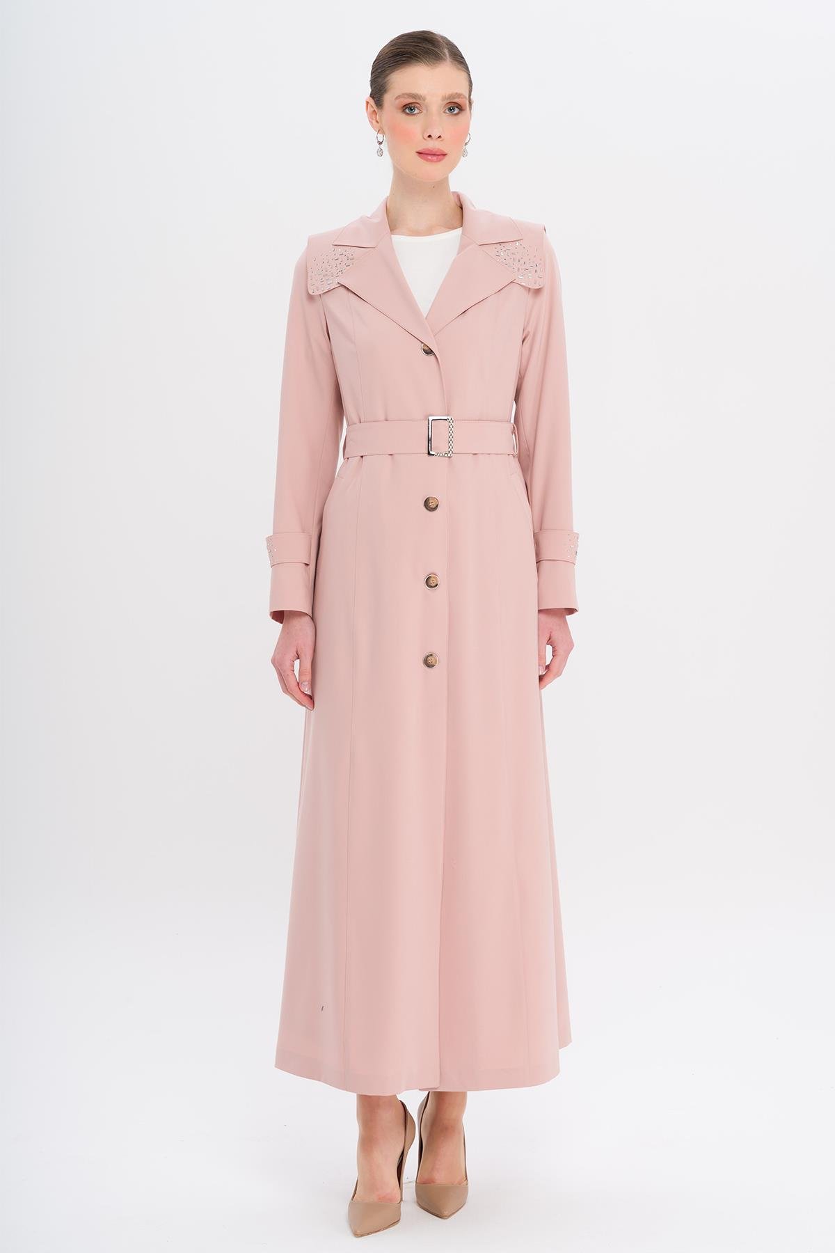 عباءة ومعطف مبطن مع تفاصيل حجرية على الأكمام مسحوق 6746