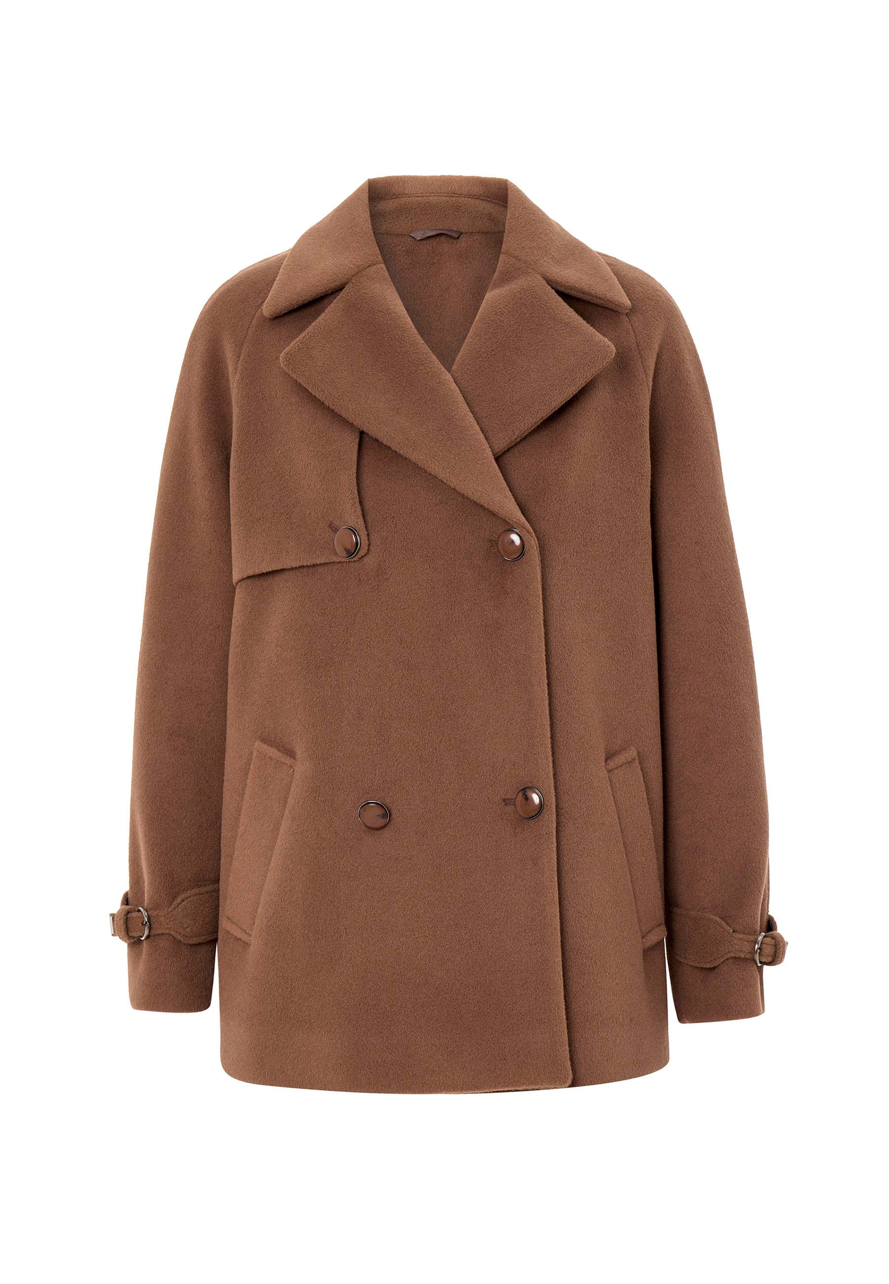 Pelerin ve Kol Patı Detaylı Kruvaze Kısa Kaban A.KAHVE 3161