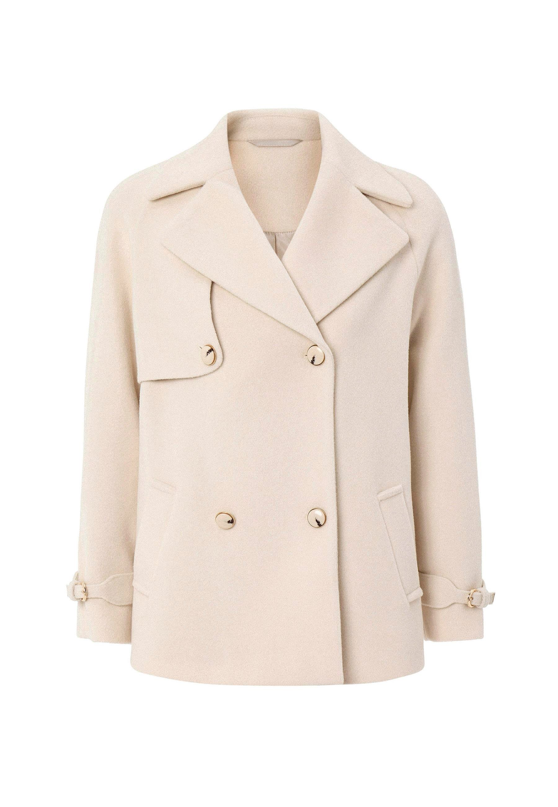 Pelerin ve Kol Patı Detaylı Kruvaze Kısa Kaban EKRU 3161