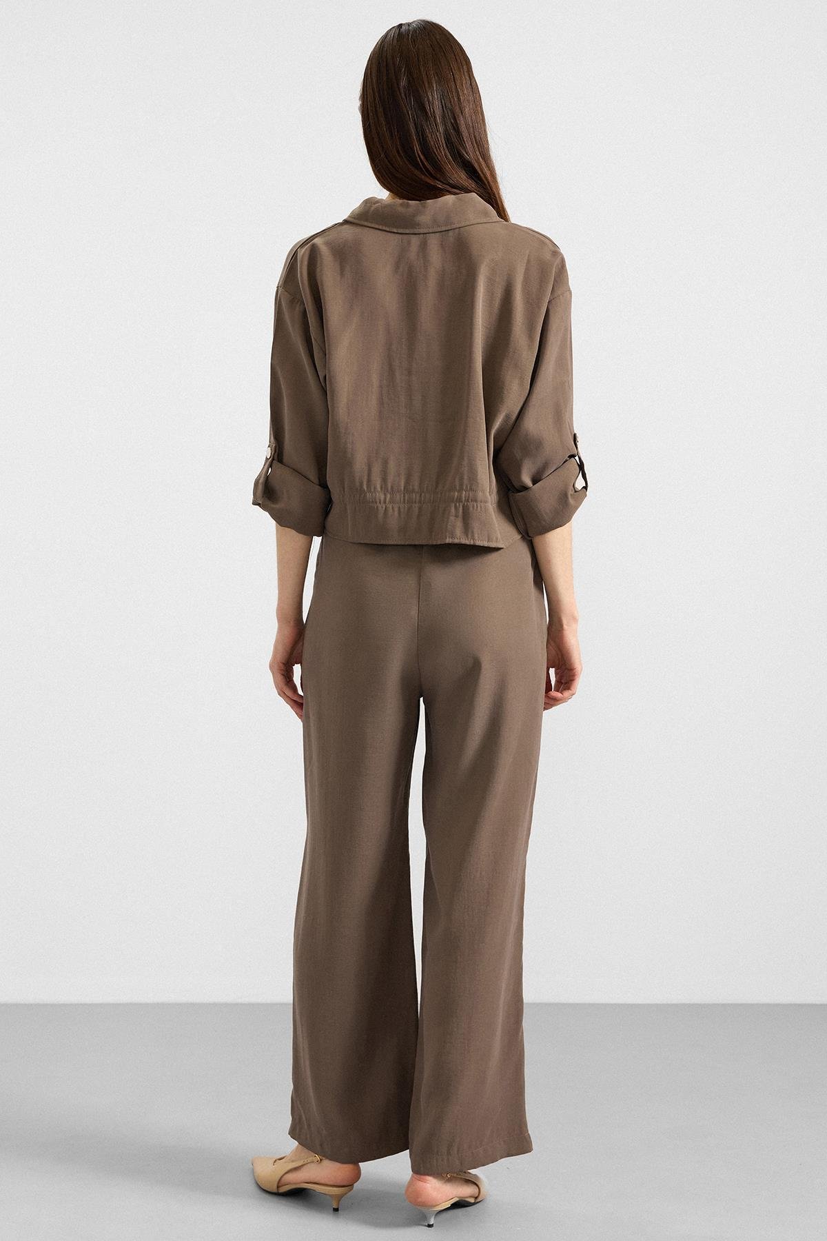 Pileli Salaş Modal Pantolon HAKİ 7589