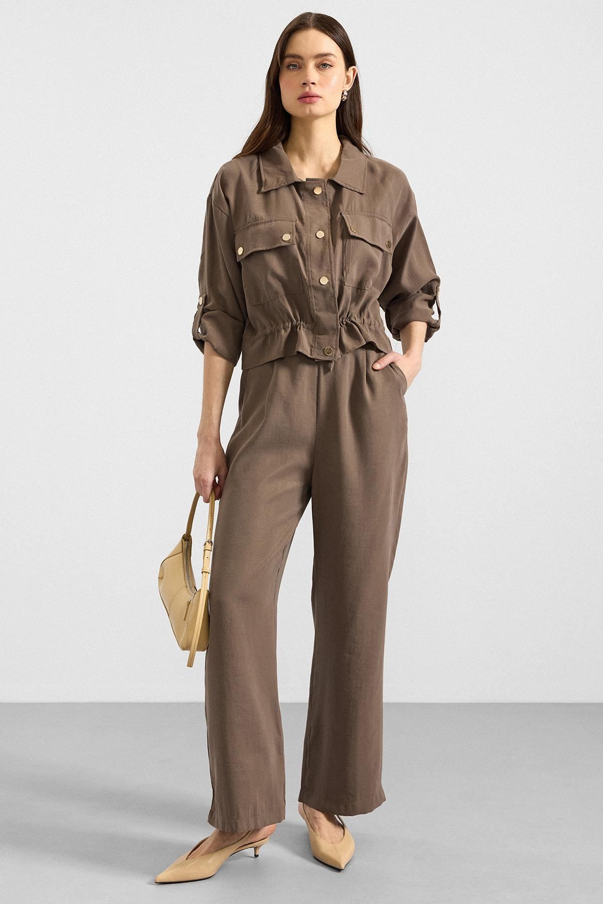 Pileli Salaş Modal Pantolon HAKİ 7589