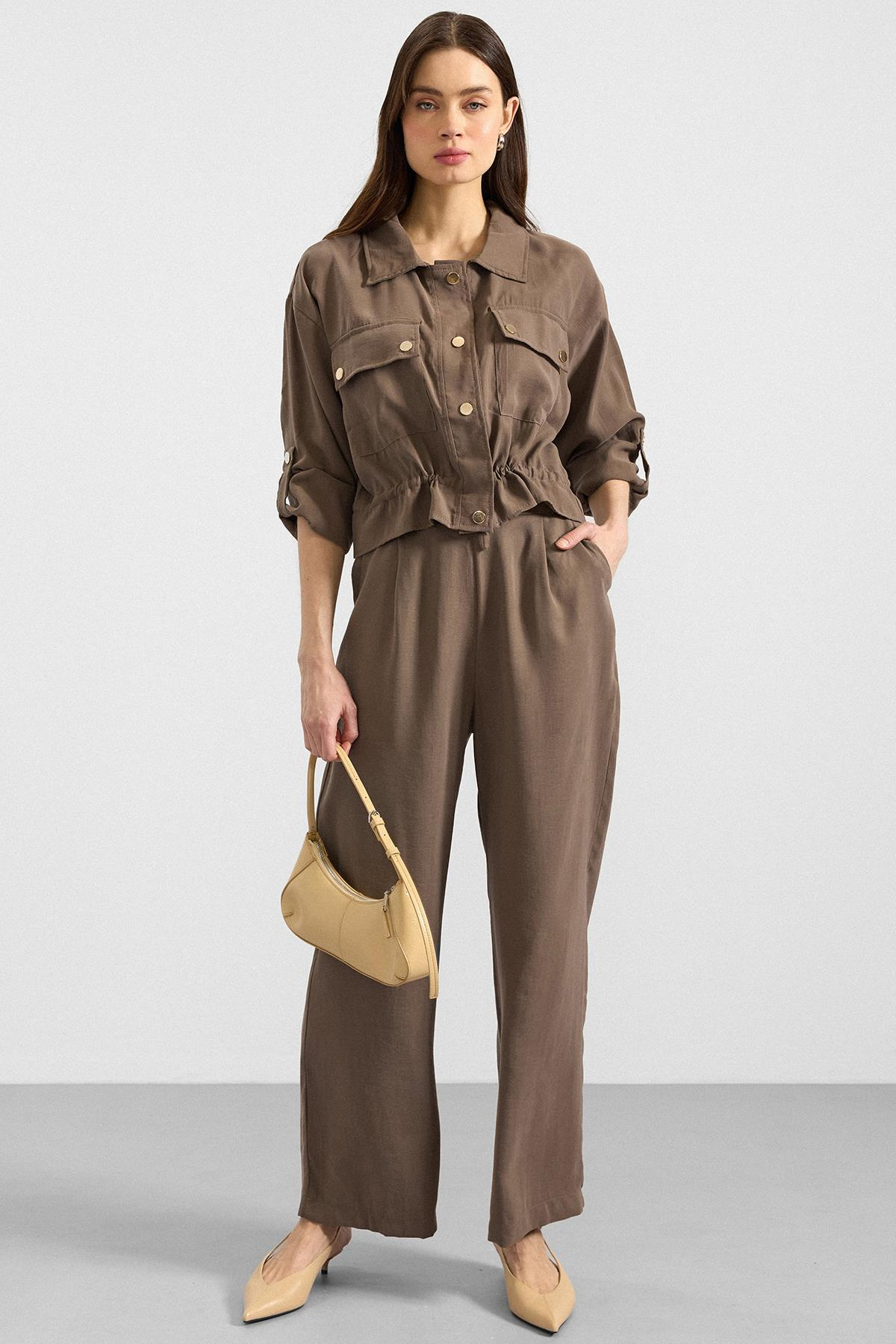 Pileli Salaş Modal Pantolon HAKİ 7589