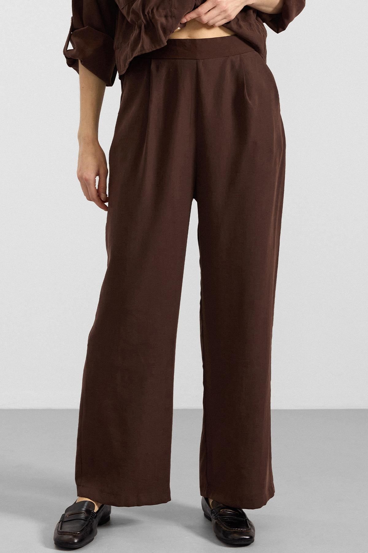 Pileli Salaş Modal Pantolon KAHVE 7589