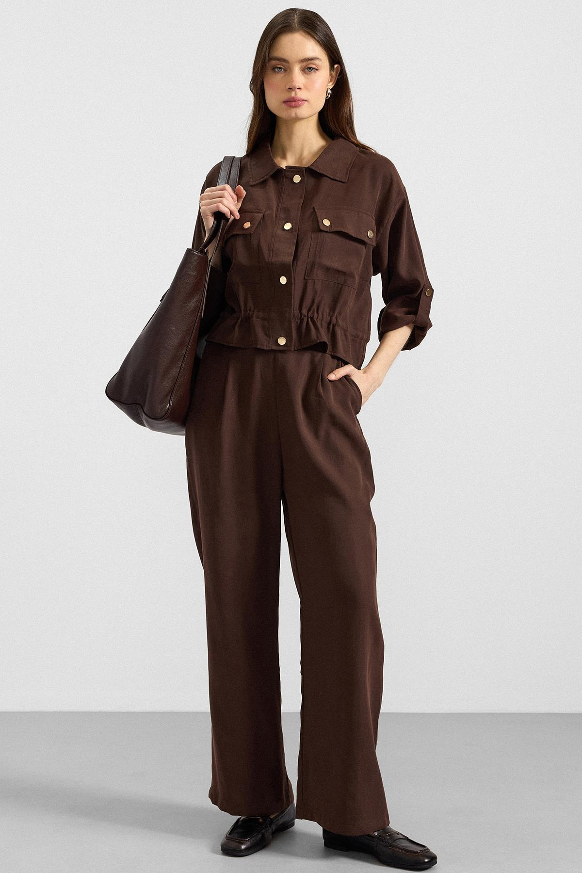 Pileli Salaş Modal Pantolon KAHVE 7589