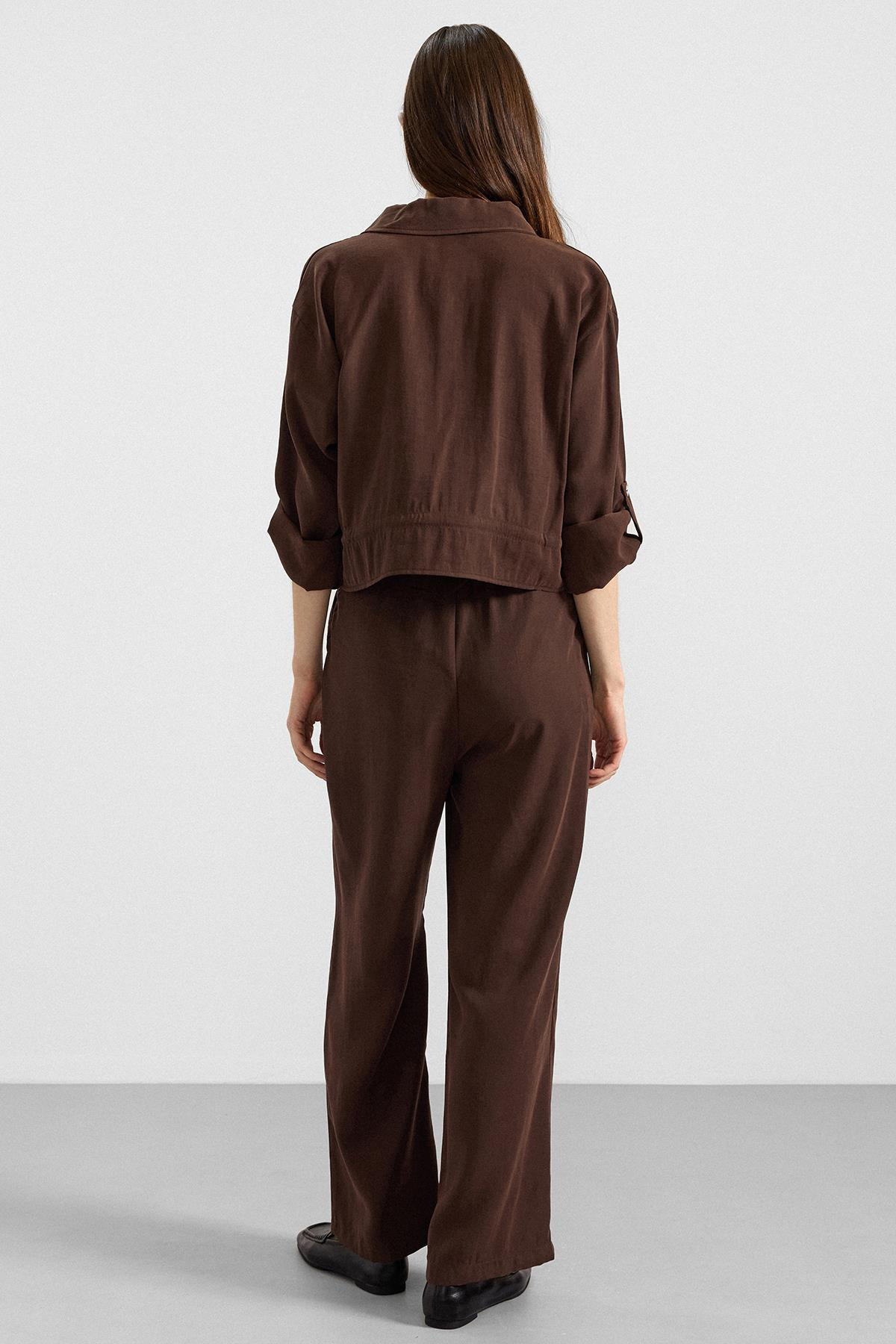 Pileli Salaş Modal Pantolon KAHVE 7589