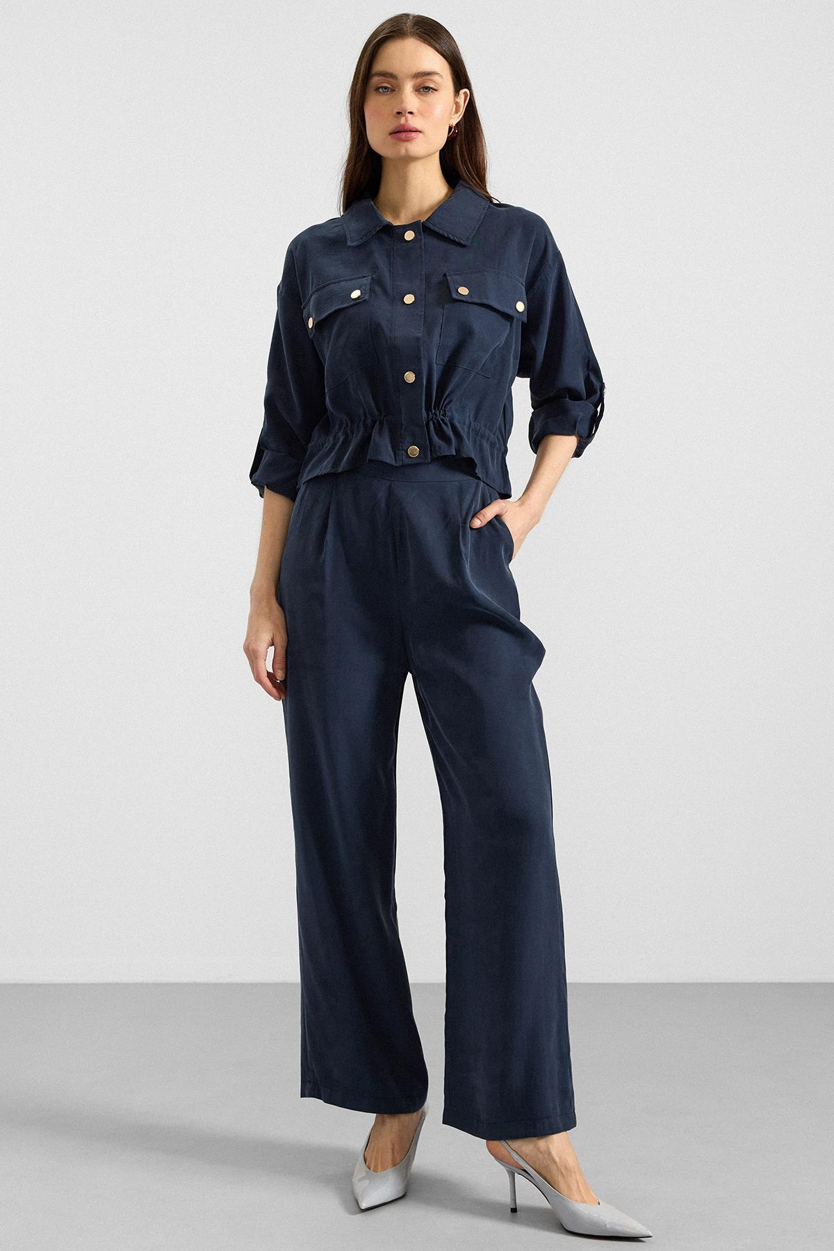 Pileli Salaş Modal Pantolon LACİVERT 7589