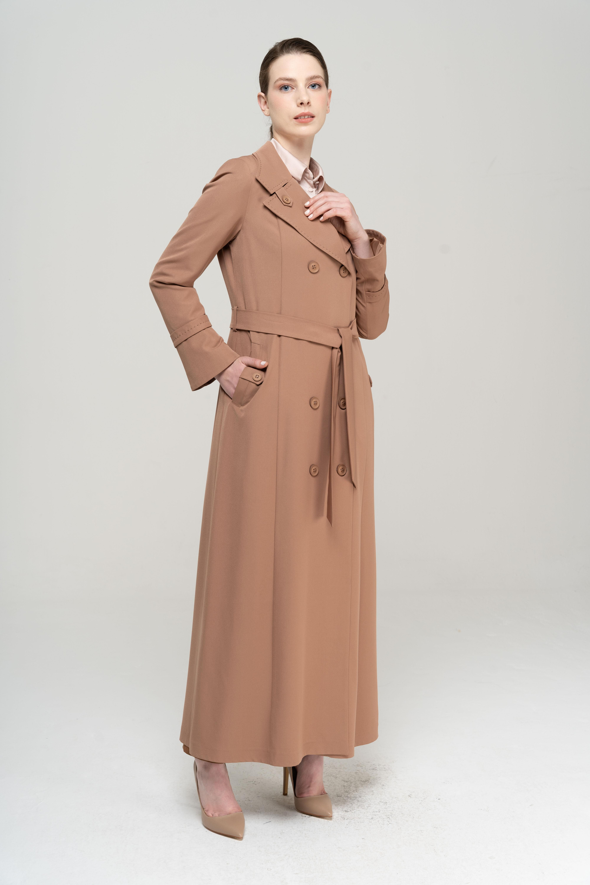 Punto Detaylı Kruvaze Astarlı Pardesü KAMEL 6551