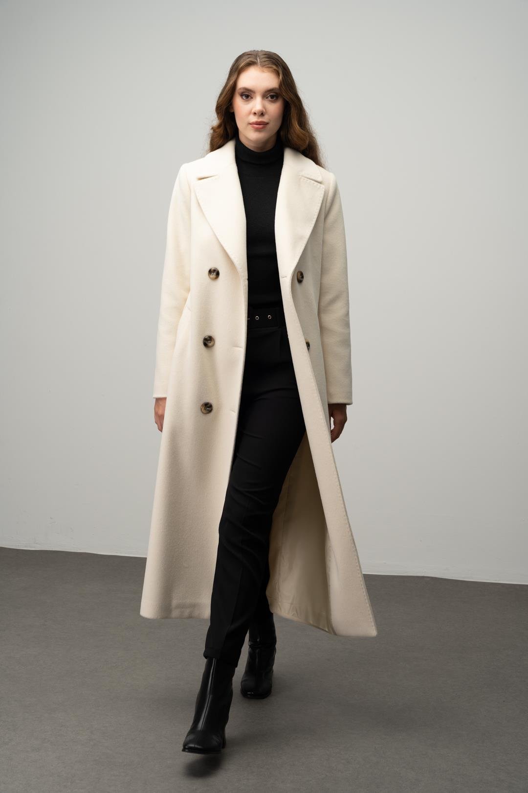 Double-Breasted Exclusive Coat with Punto Detail IVORY 3055