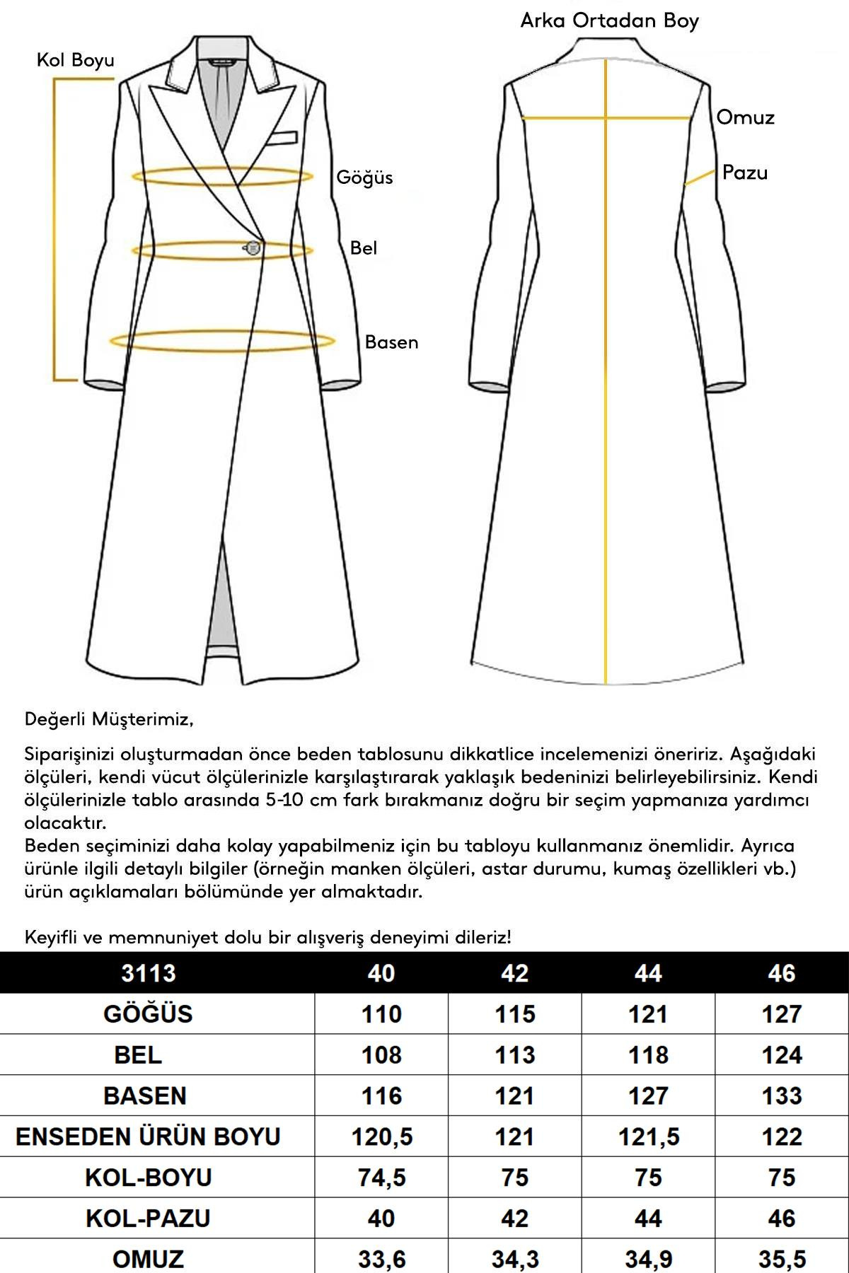 Punto Dikiş Detaylı Arkası Plikaşeli Ara Boy Kaşmir Kaban BİSKÜVİ 3113