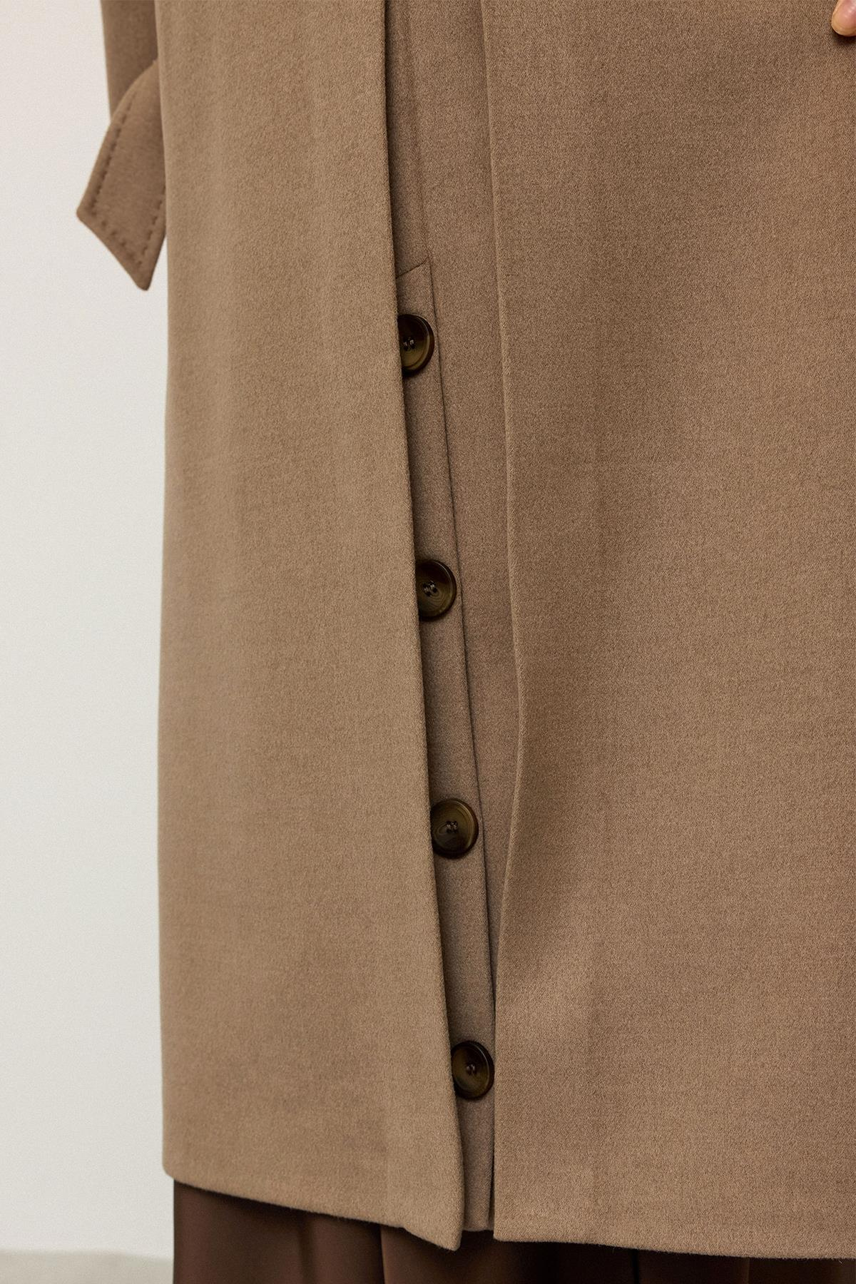 Punto Dikiş Detaylı Arkası Plikaşeli Ara Boy Kaşmir Kaban K. KAMEL 3113