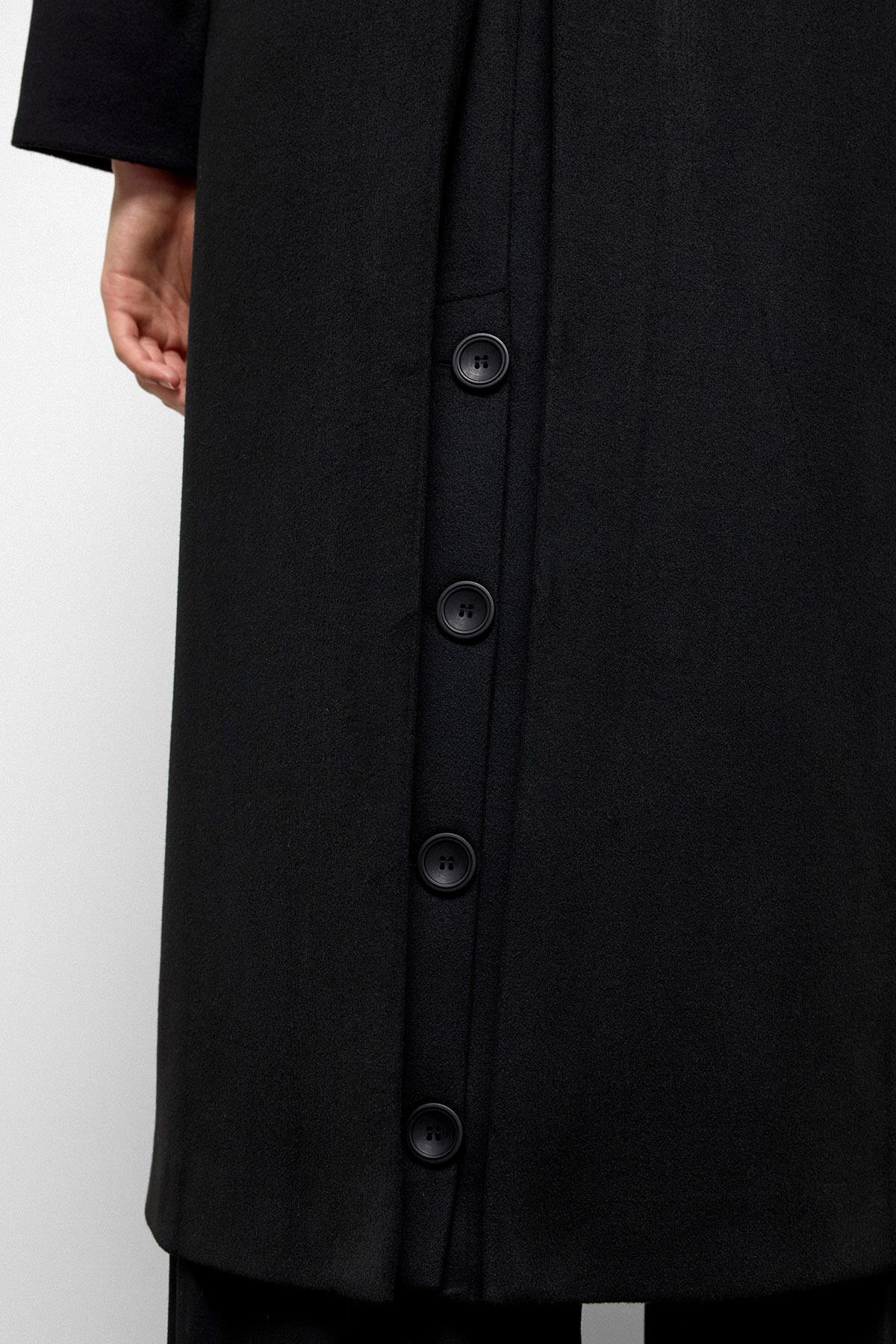 Punto Dikiş Detaylı Arkası Plikaşeli Ara Boy Kaşmir Kaban SİYAH 3113