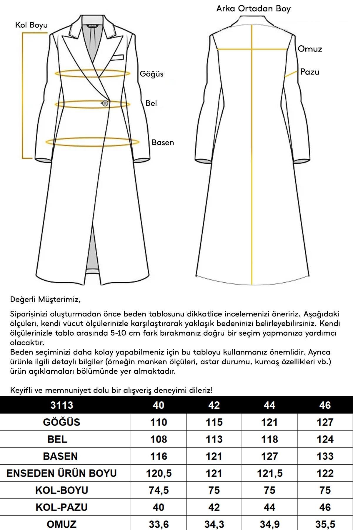 Punto Dikiş Detaylı Arkası Plikaşeli Ara Boy Kaşmir Kaban KOYU GRİ 3113