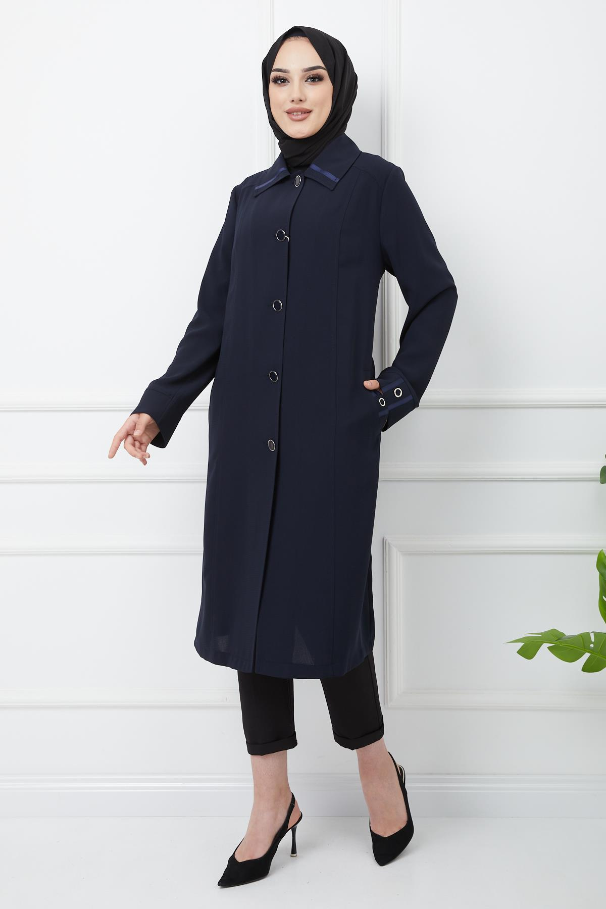 Punto Dikiş Detaylı Astarsız Büyük Beden Kap LACİVERT 6217