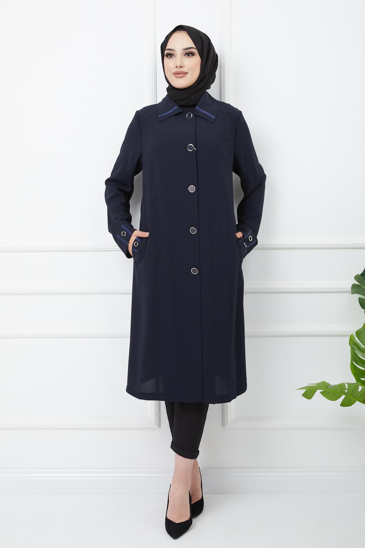 Punto Dikiş Detaylı Astarsız Büyük Beden Kap LACİVERT 6217