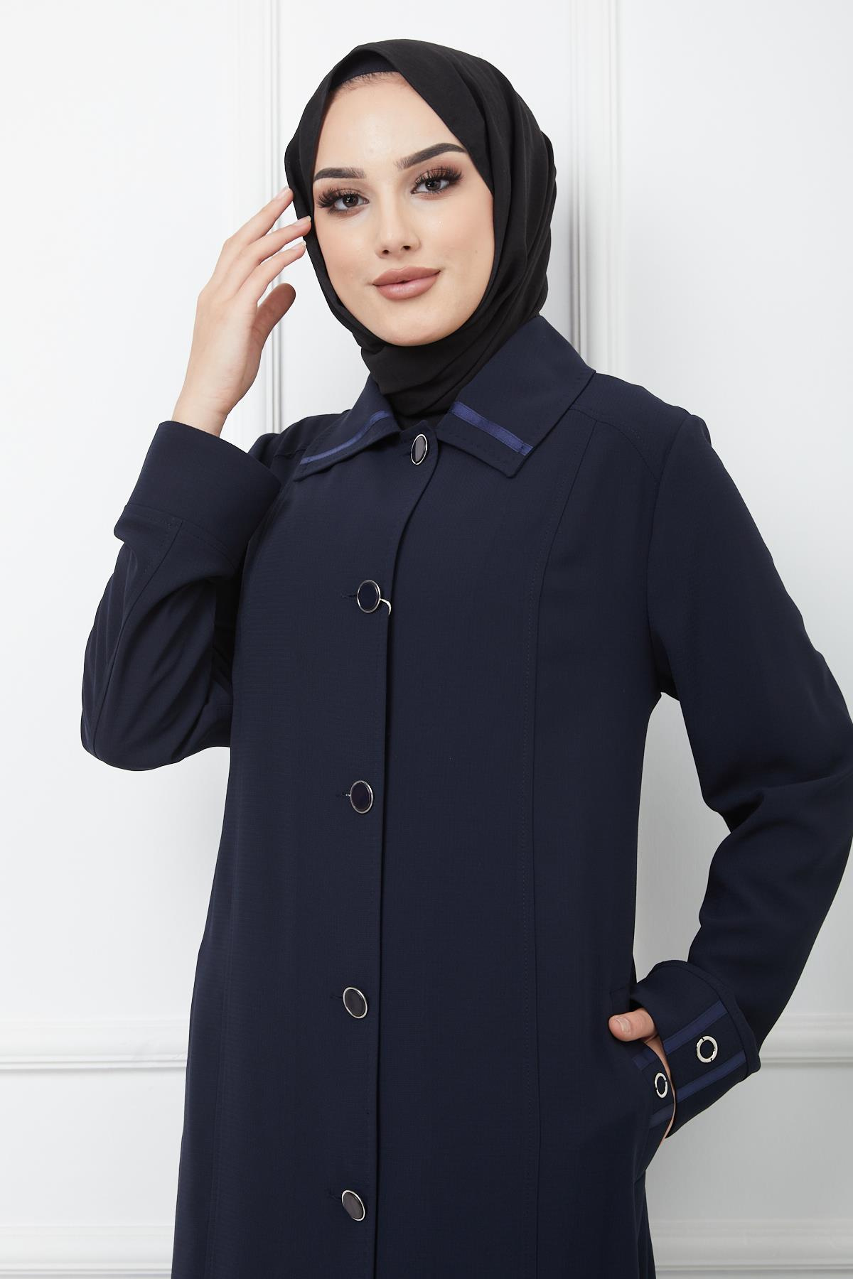 Punto Dikiş Detaylı Astarsız Büyük Beden Kap LACİVERT 6217