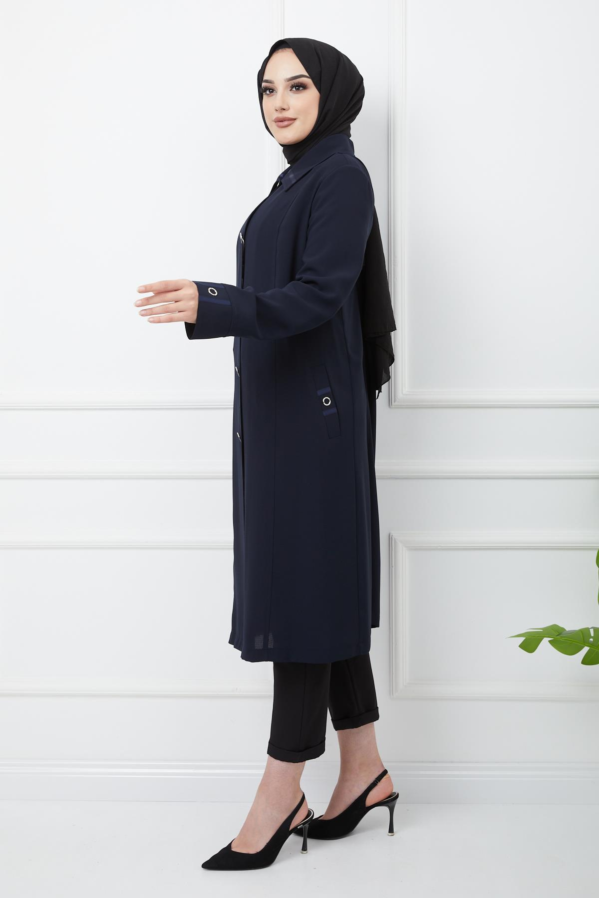 Punto Dikiş Detaylı Astarsız Büyük Beden Kap LACİVERT 6217