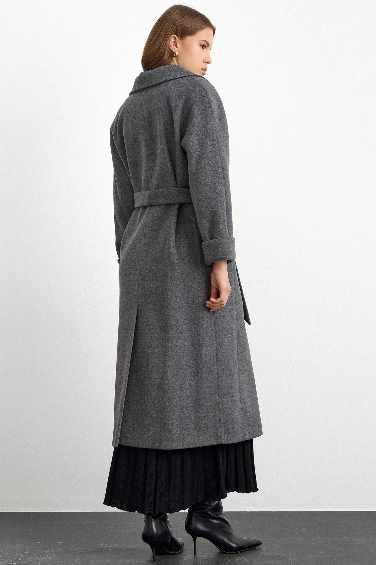 Punto Dikiş Detaylı Oversize Premium Kaban KOYU GRİ 3108