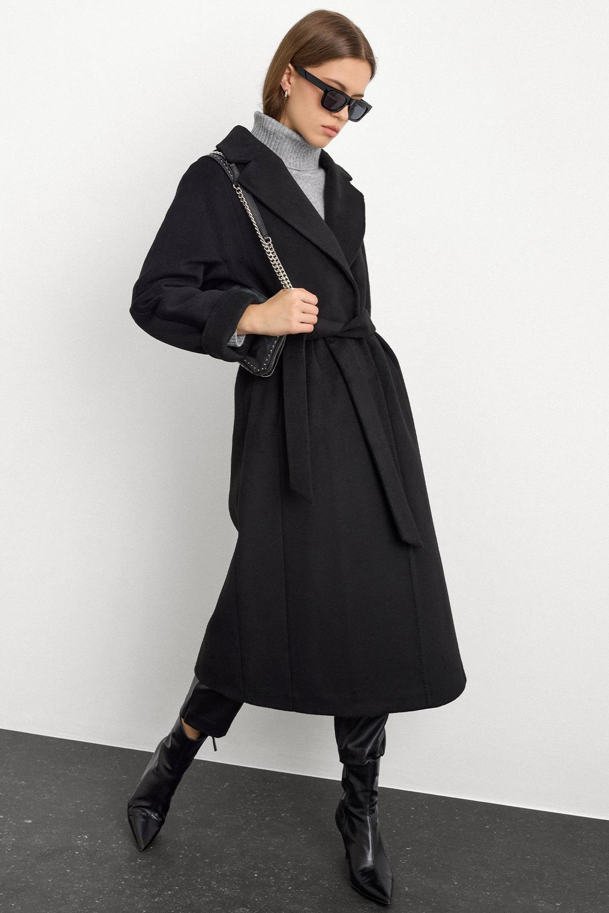 Punto Dikiş Detaylı Oversize Premium Kaban SİYAH 3108