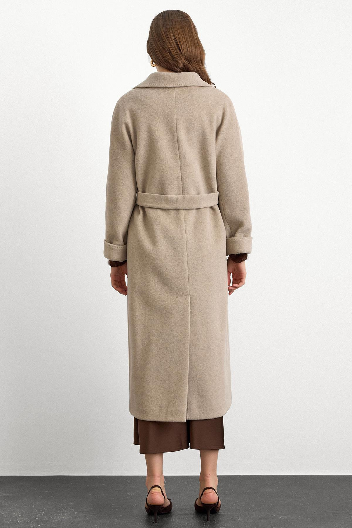 Punto Dikiş Detaylı Oversize Premium Kaban TAŞ MELANJ 3108