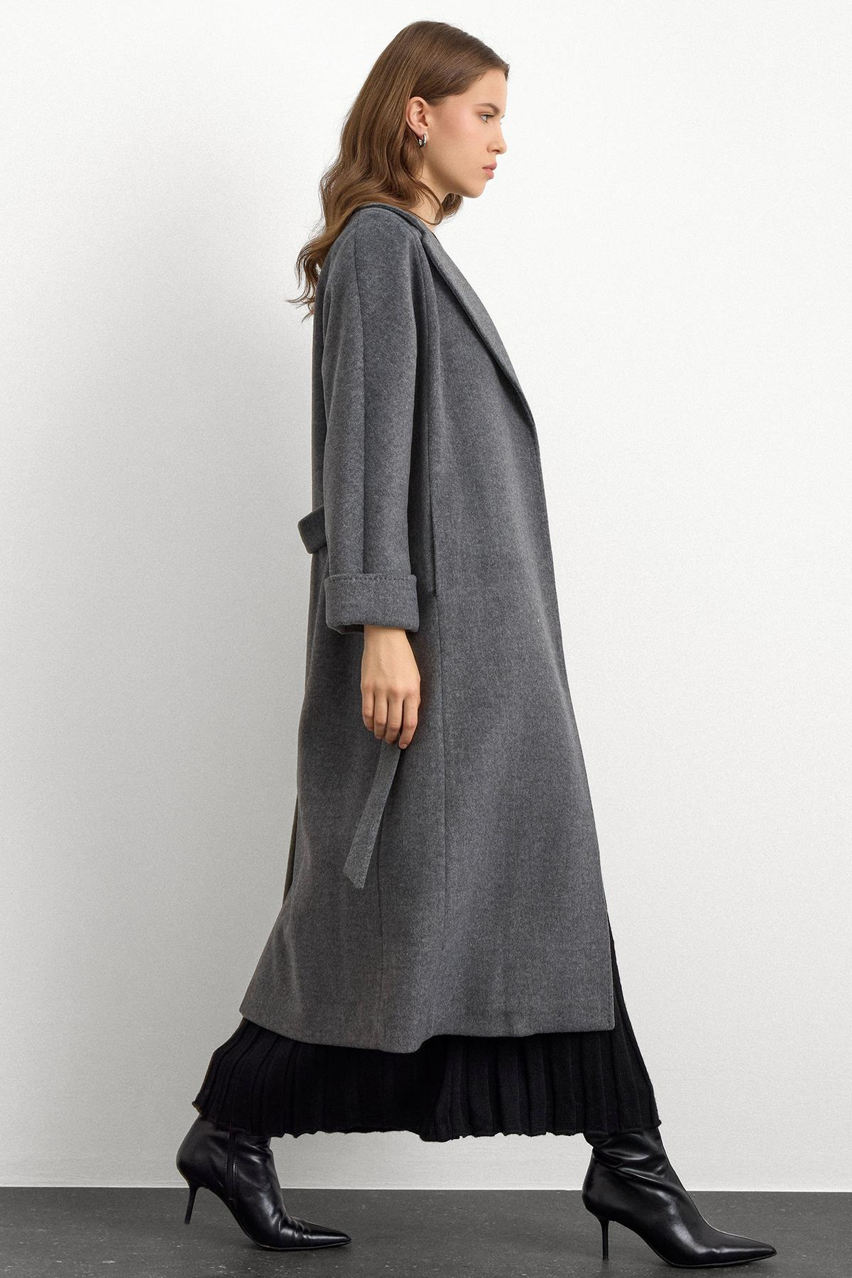 Punto Dikiş Detaylı Oversize Premium Kaban KOYU GRİ 3108