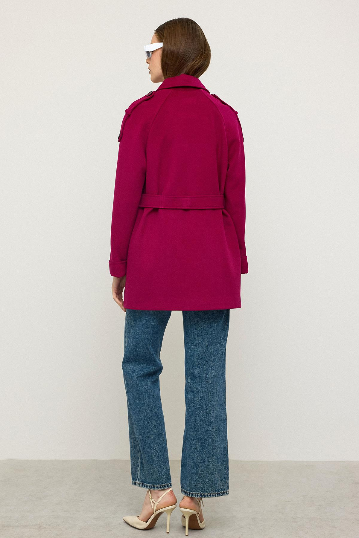 Reglan Kol Apolet ve Pelerin Detaylı Kaşmir Kaban FUŞYA 3131