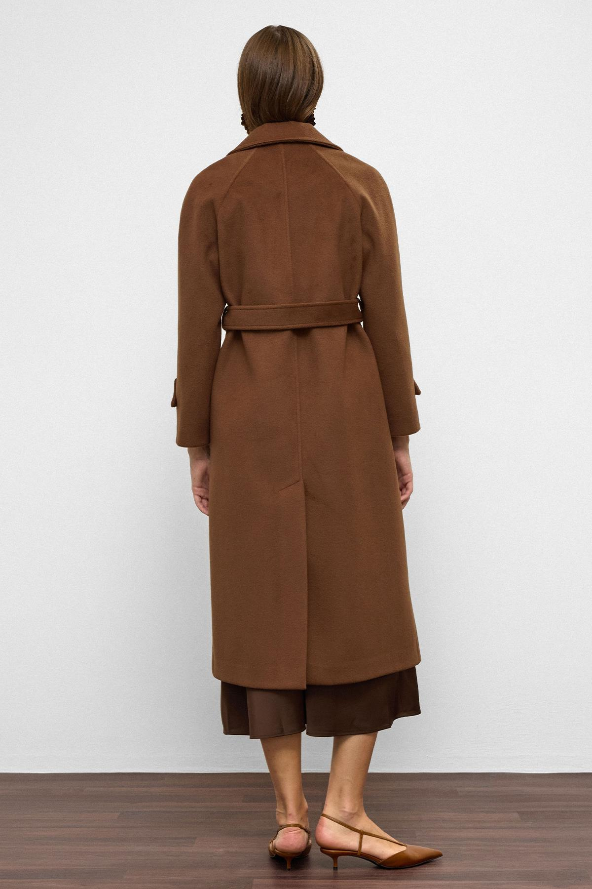 Raglan Sleeve Snap Closure Mid-Length Coat TOBACCO 3145