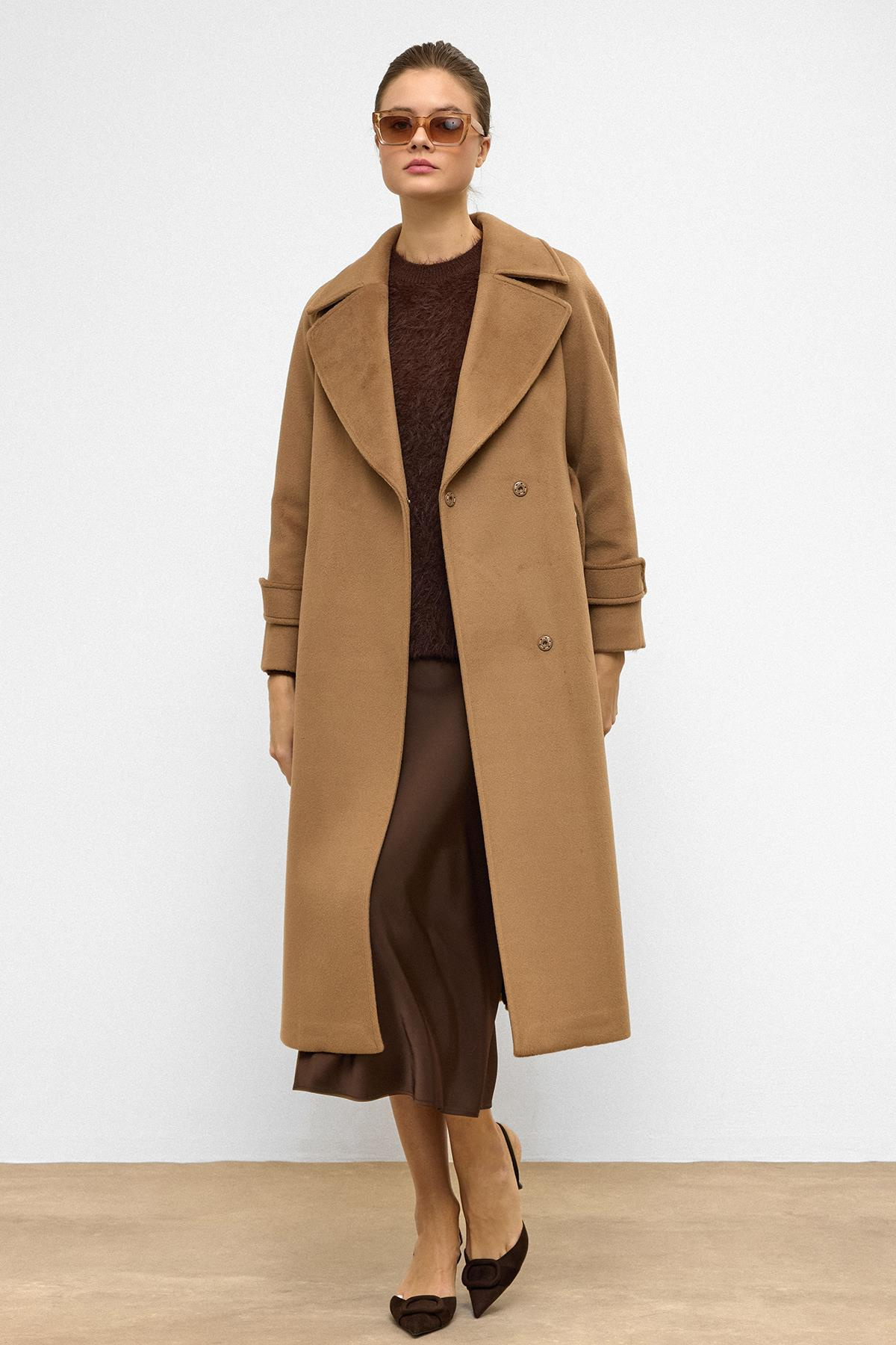 Raglan Sleeve Snap Closure Mid-Length Coat K. KAMEL 3145