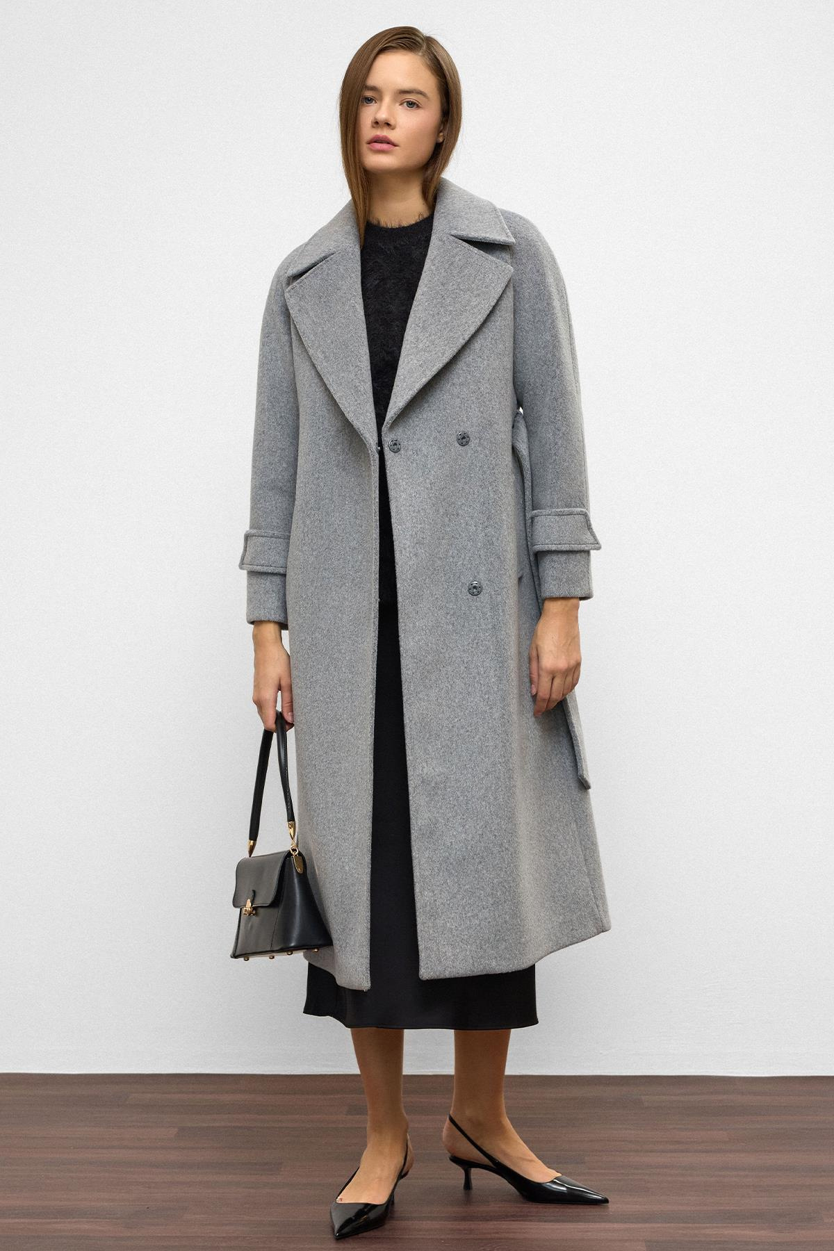 Raglan Sleeve Snap Closure Mid-Length Coat A.GRI 3145