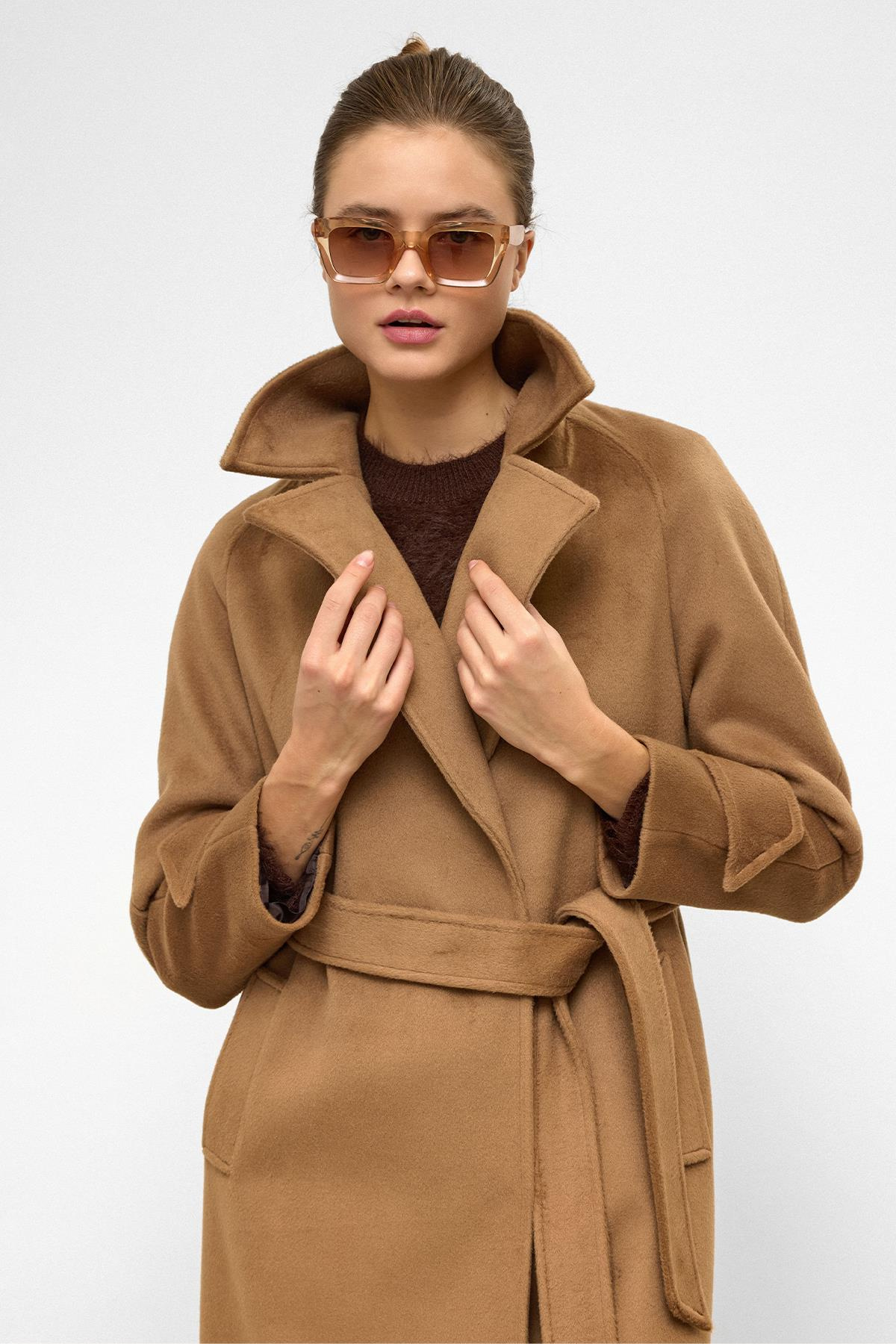 Raglan Sleeve Snap Closure Mid-Length Coat K. KAMEL 3145