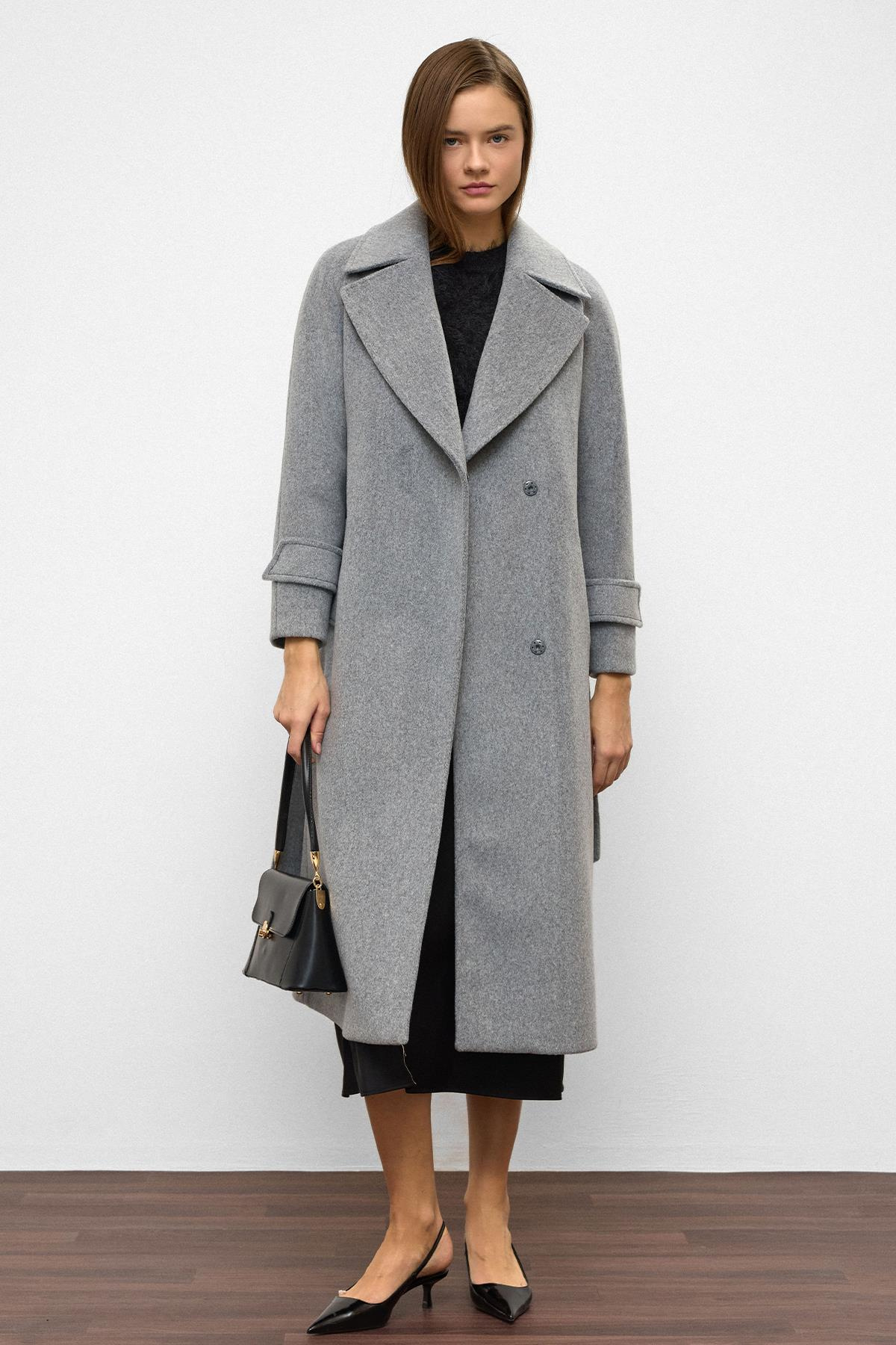 Raglan Sleeve Snap Closure Mid-Length Coat A.GRI 3145