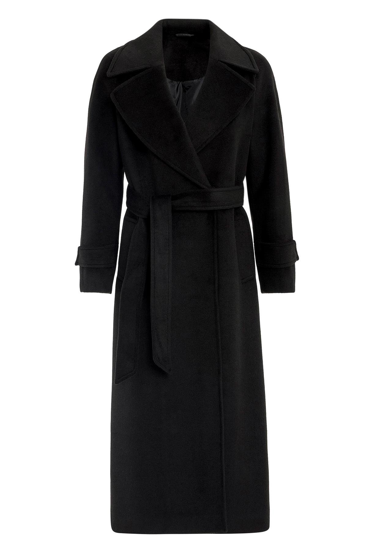 Raglan Sleeve Snap Closure Mid-Length Coat BLACK 3145