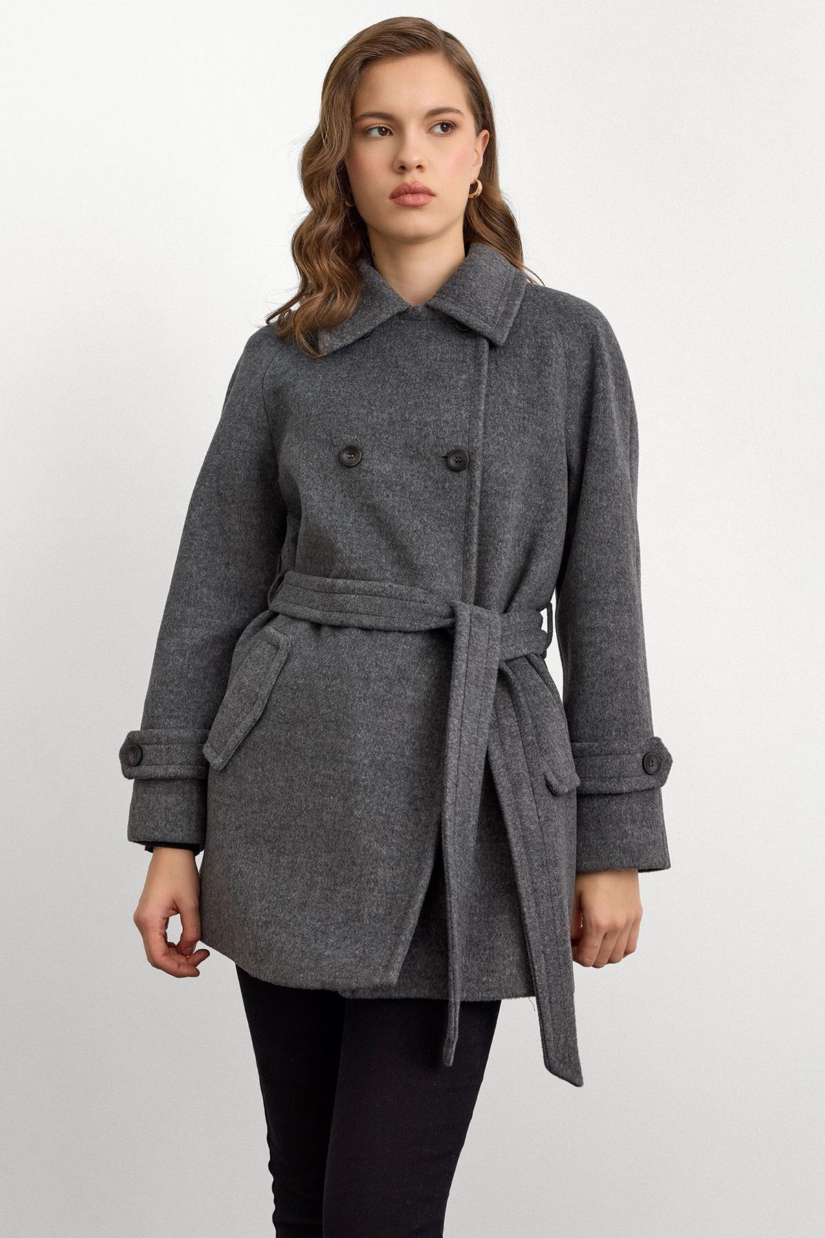 Reglan Kol Kruvaze Kısa Kaban KOYU GRİ 3150