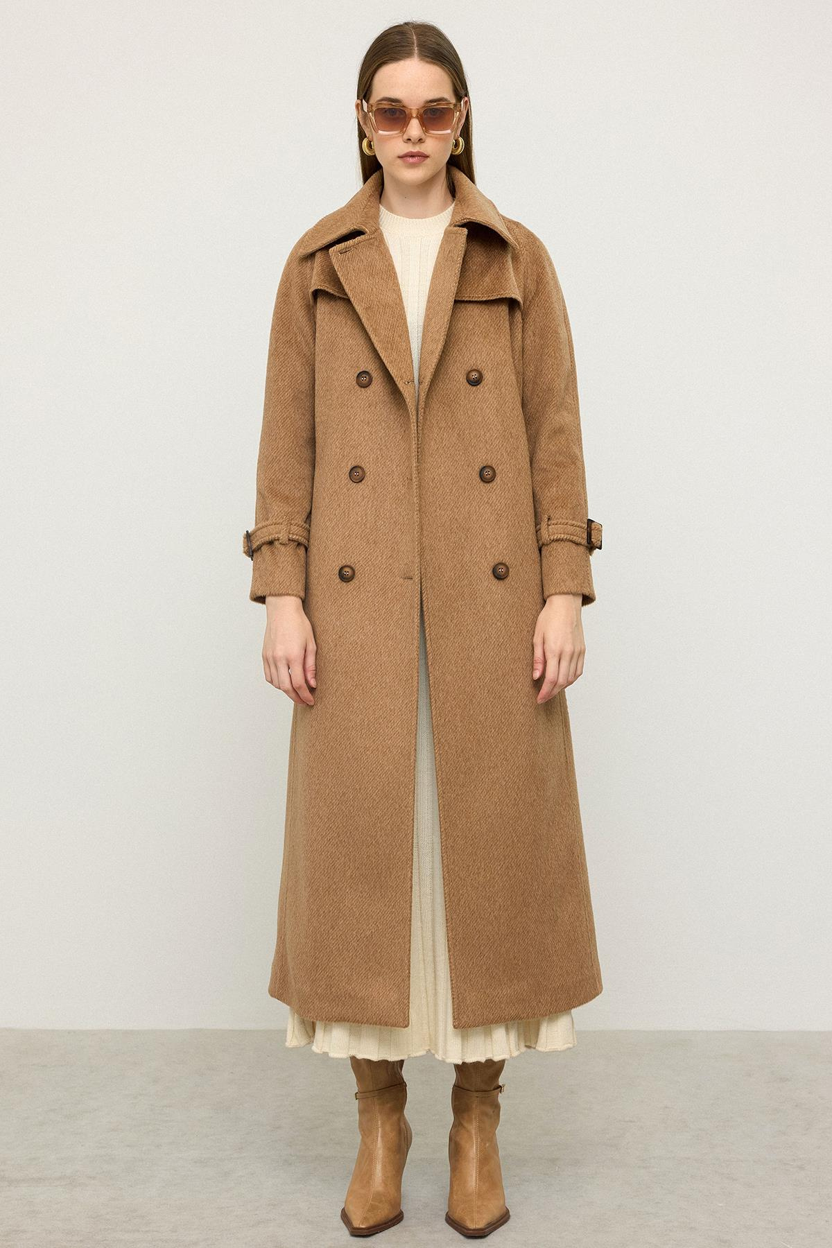 Reglan Kol Pelerin Detaylı Uzun Moher Kaban KAMEL 3144